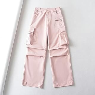 WSZJLN Mono Multibolsillos diseñado para Mujer en otoño, Pantalones Holgados, de Cintura Alta, adelgazantes, de Pierna Ancha hasta el Suelo-Rosa-M