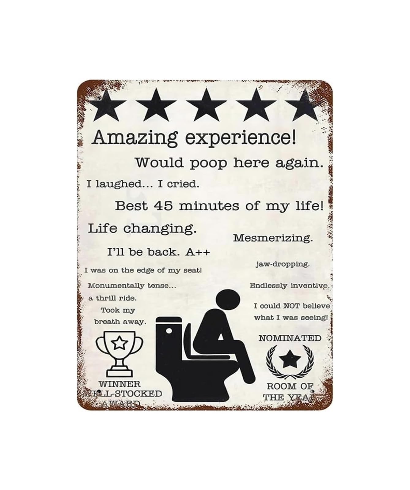 PKNVKZIDK Would Poop Here Again Sign Humorous Metal Tin Sign for Bathroom Restroom Vintage Rustic Wall Decor Man Cave Garage Shed Funny Saying 8 X 12 inch