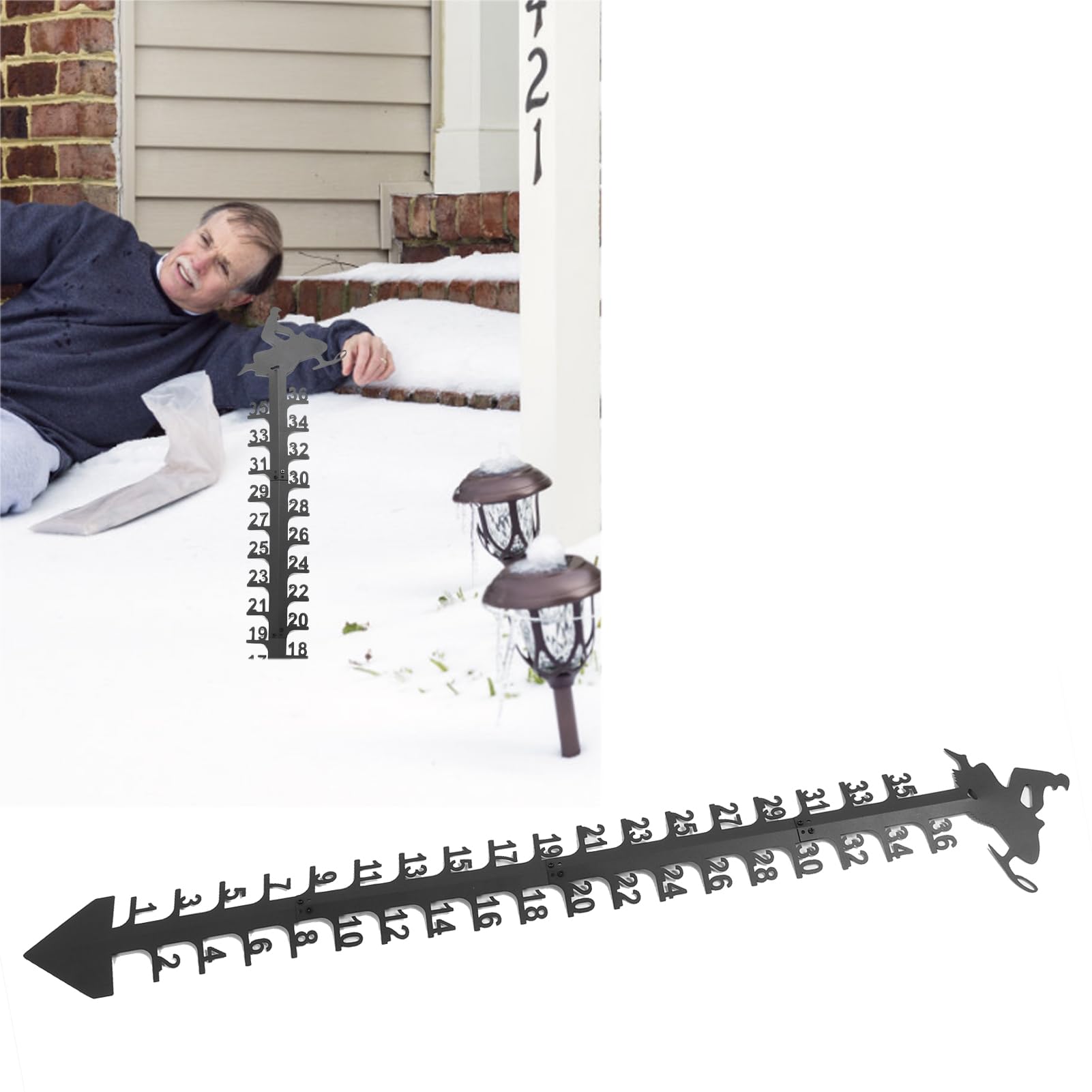 36 Inch Snow Gauge Outdoor Large Iron Snowfall Measuring Gauge Stick Outdoor Snow Depth Measure Rod for Garden Yard Christmas Decorations