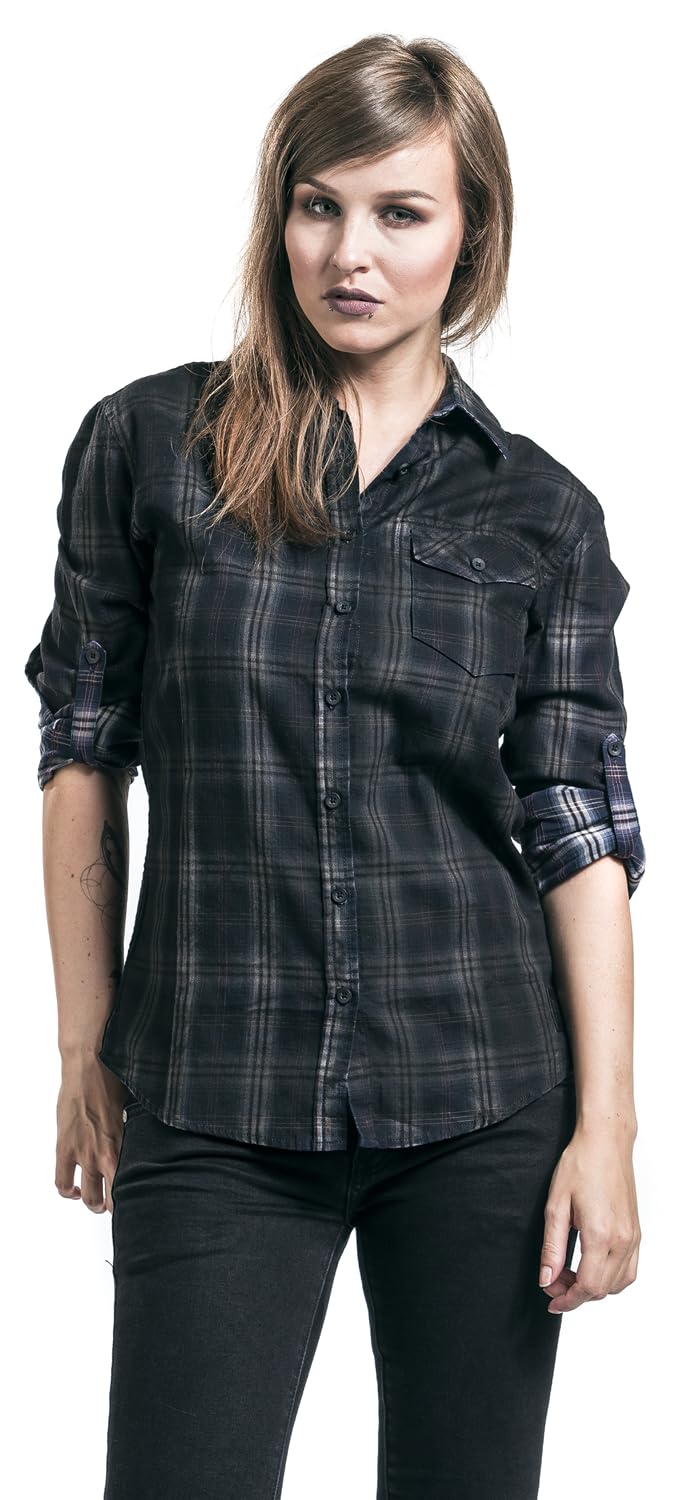 Black Premium by EMP Damen blau-graues Kariertes Hemd