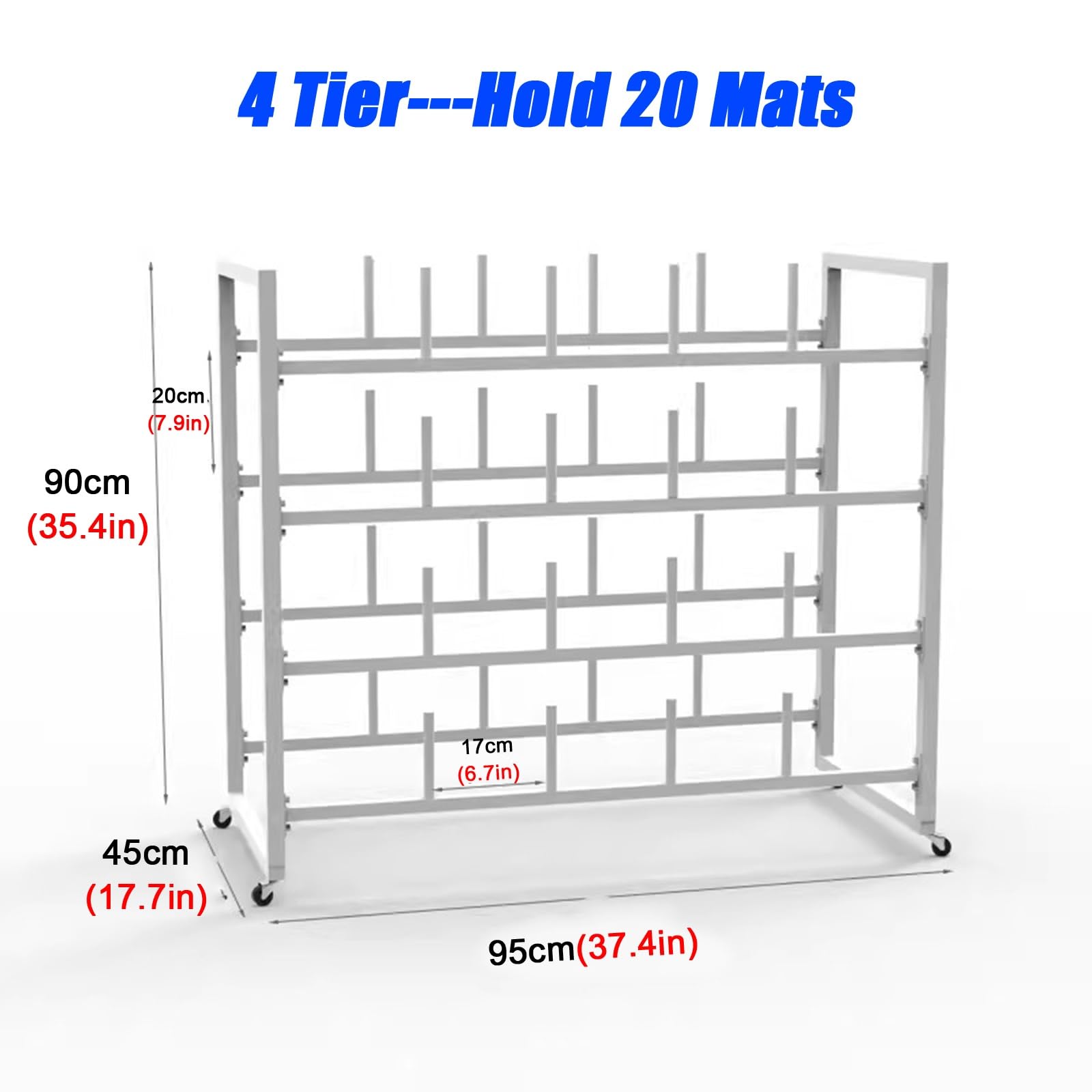 Soporte para Esterilla de Yoga, Resistente con Ruedas - Carrito multitattoo para Gimnasio, hogar y Clases de Fitness - Estructura de Acero Resistente para esterillas de Ejercicio y Rodillos