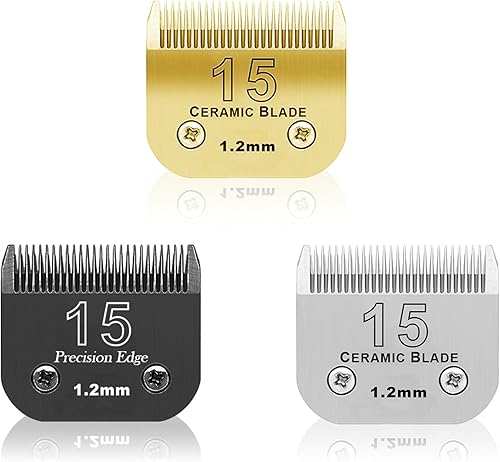 Cuchillas de cerámica desmontables de 3 colores 15# para el aseo de perros de mascotas, compatibles con Andis, Oster A5, Wahl KM-10 Series, Tamaño