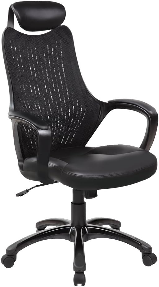EuroStile Ergonomic Mesh Swivel Chair High Back Executive Home and Office Chair with Headrest 8114 Black