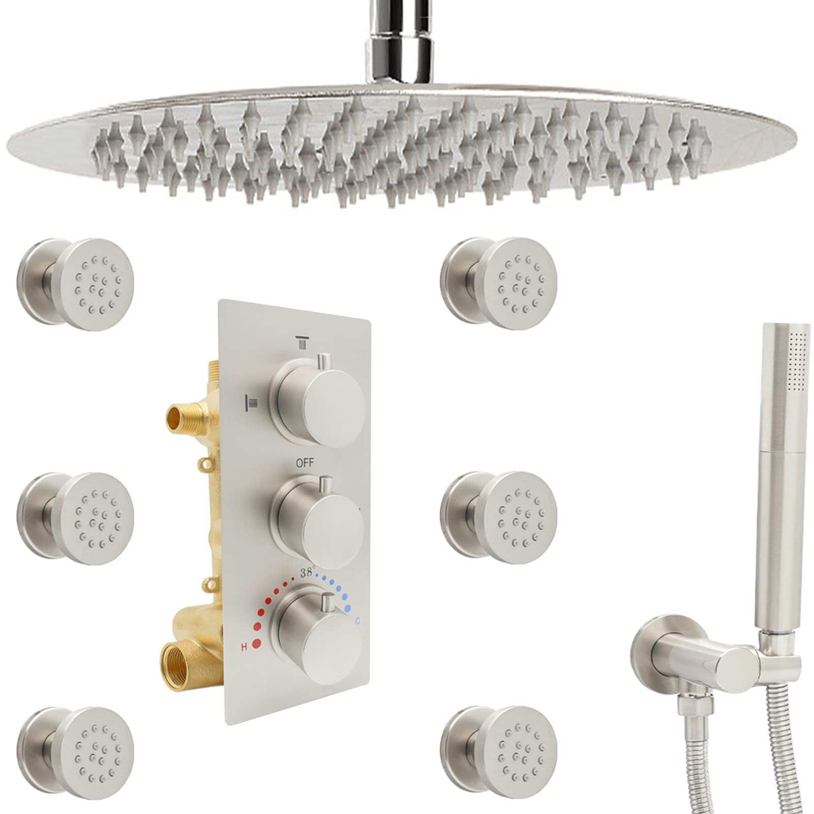Buy HOMEDEC Brushed Nickel Rainfall Shower System Thermostatic Valve