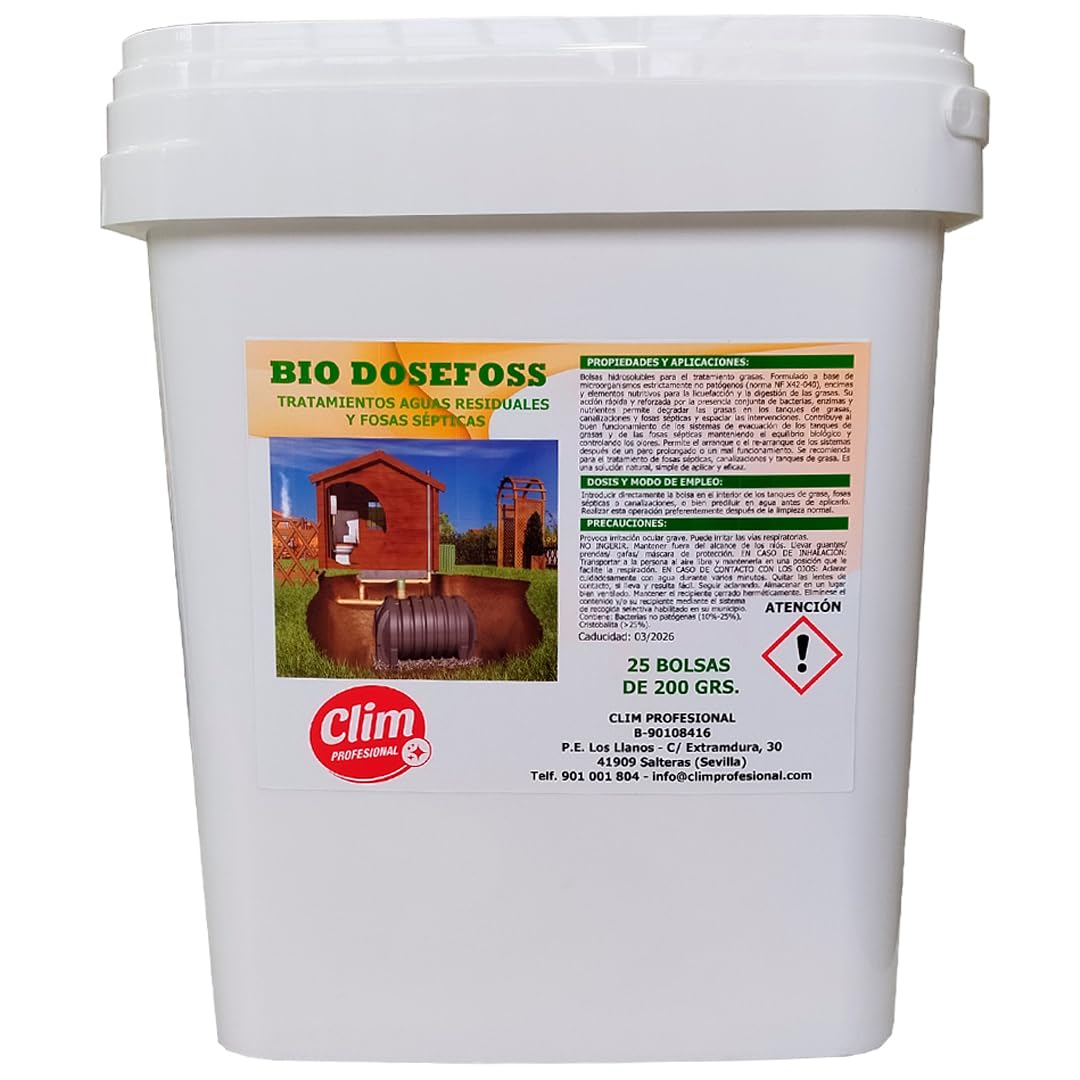 Activador enzimático biológico de fosas sépticas y depuradoras. Pack 5 kg. Degradación de materia orgánica, grasas, detergentes y celulosa en arquetas o fosas sépticas