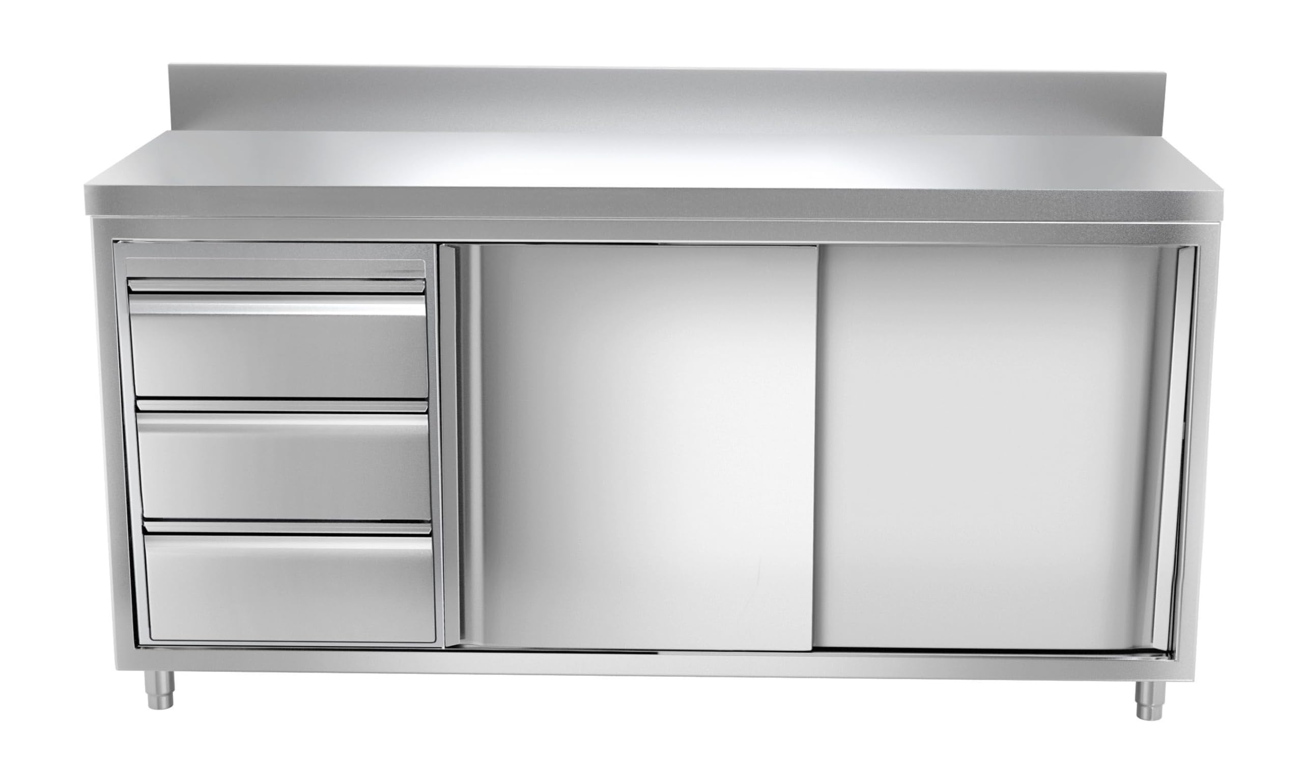 Ristoattrezzature - Tavolo in acciaio inox armadiato 160x70x85h cm con 2 porte scorrevoli e 3 cassetti sx - VS - Uso Professionale