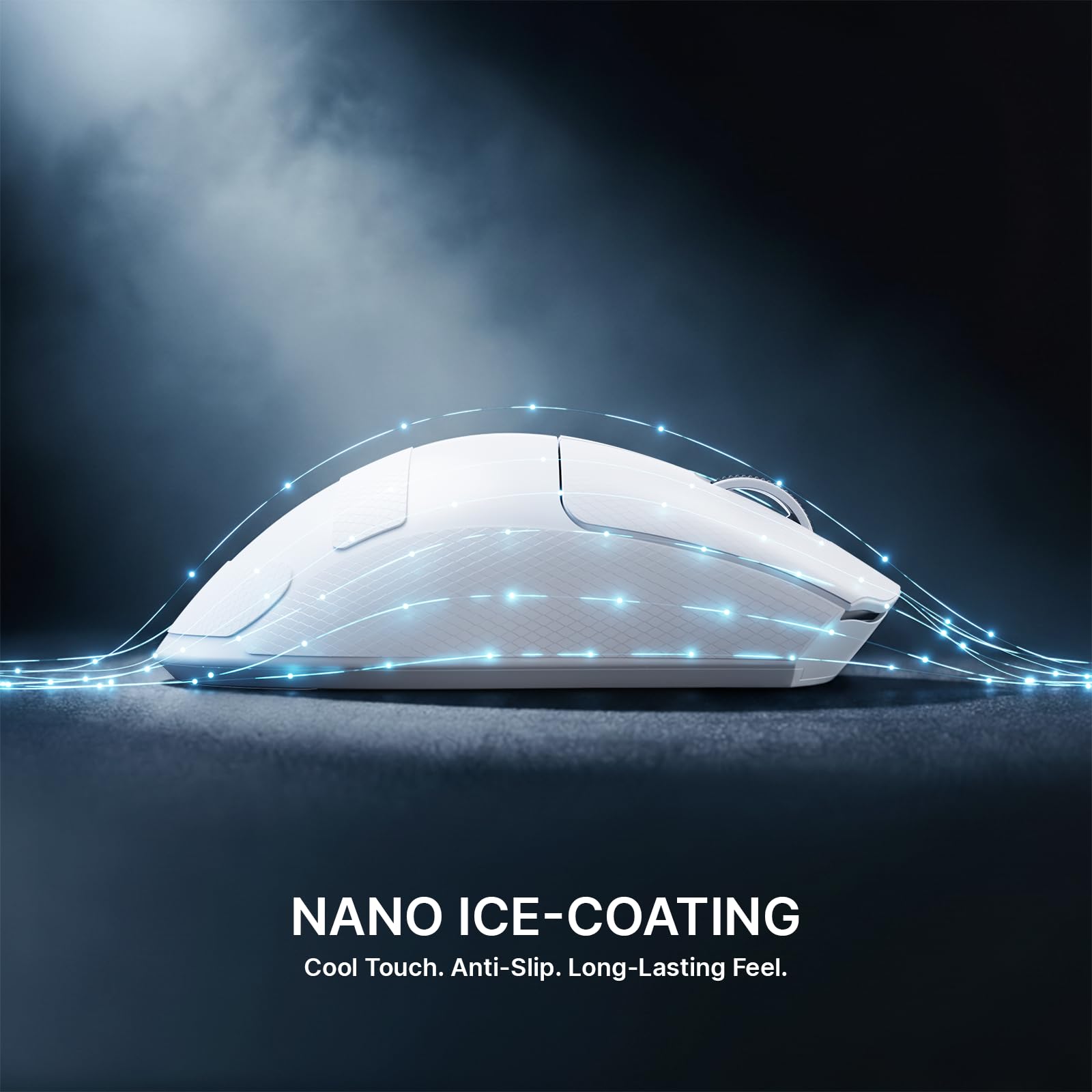 ATTACK SHARK V8 Wireless Gaming Maus mit LED Spiralkabel, Nordic 54L15 Chip, PAW3950MAX, 42000DPI, Dual 8000Hz, 59g Ultraleicht, Hai-Flossen-Dongle Design, 2.4Ghz/BT/Kabel für PC, Weiß & Griffband