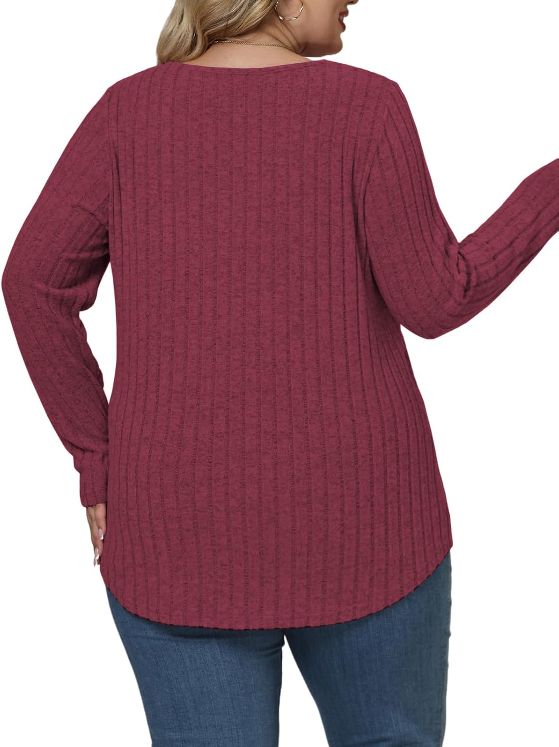 VISLILY Plus-Size-Sweaters for Women Trendy Long Sleeve V Neck Shirts Loose Lightweight Tops Casual Knit Pullover Tunics - Image 3