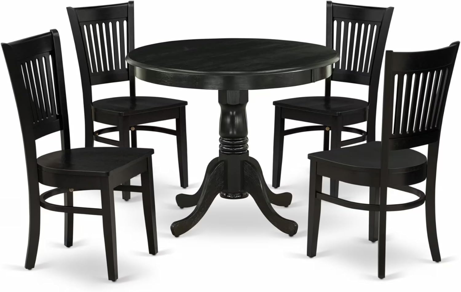 East West Furniture ANVA5-BLK-W 5 Piece Modern Dining Table Set Includes a Round Kitchen Table with Pedestal