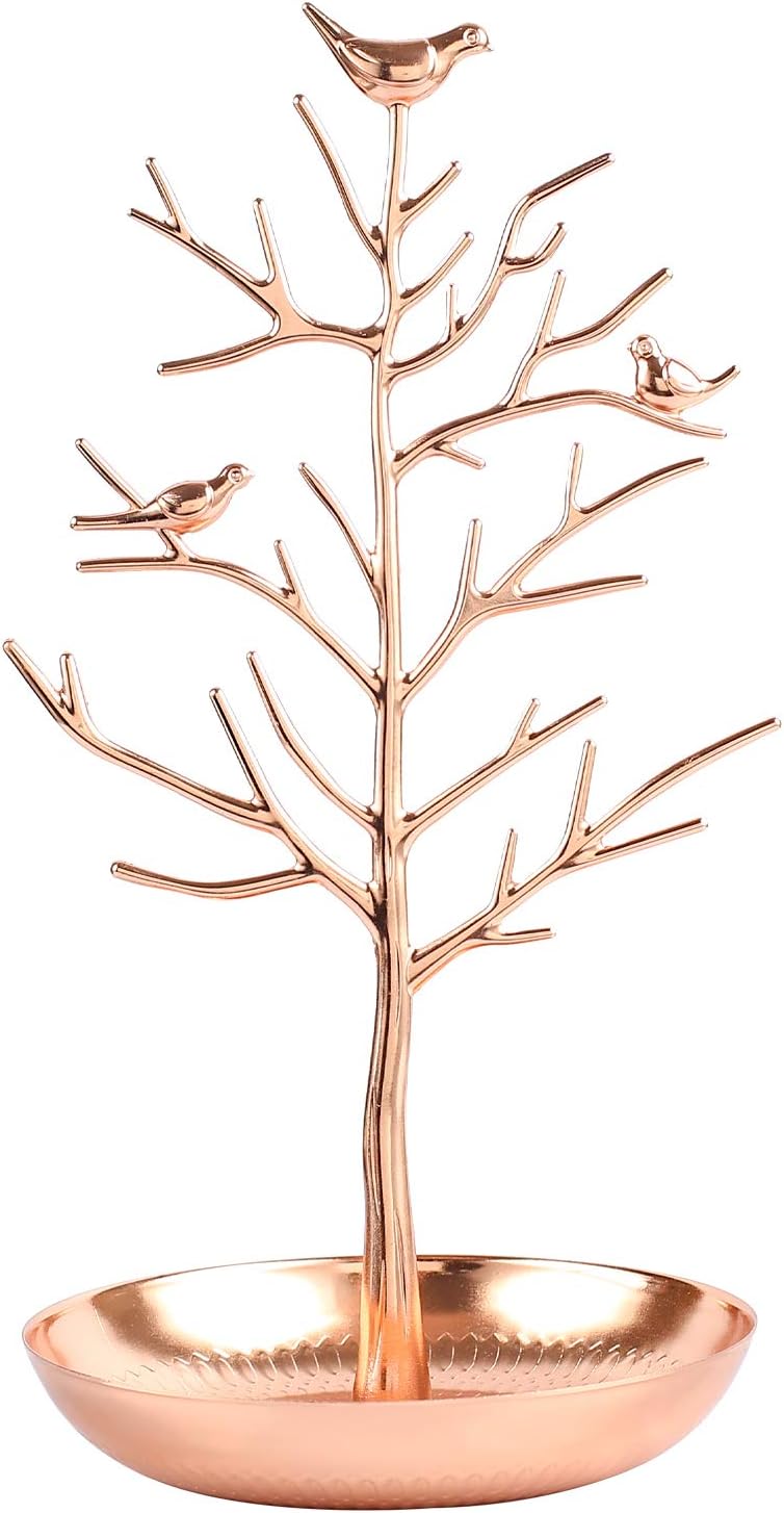 AUTODECOSet of 1 Retro Jewelry Tree Organizer for Necklaces and Earrings Ring Tree Holder Display Jewelry Tower Tree Great for Women Rose Gold