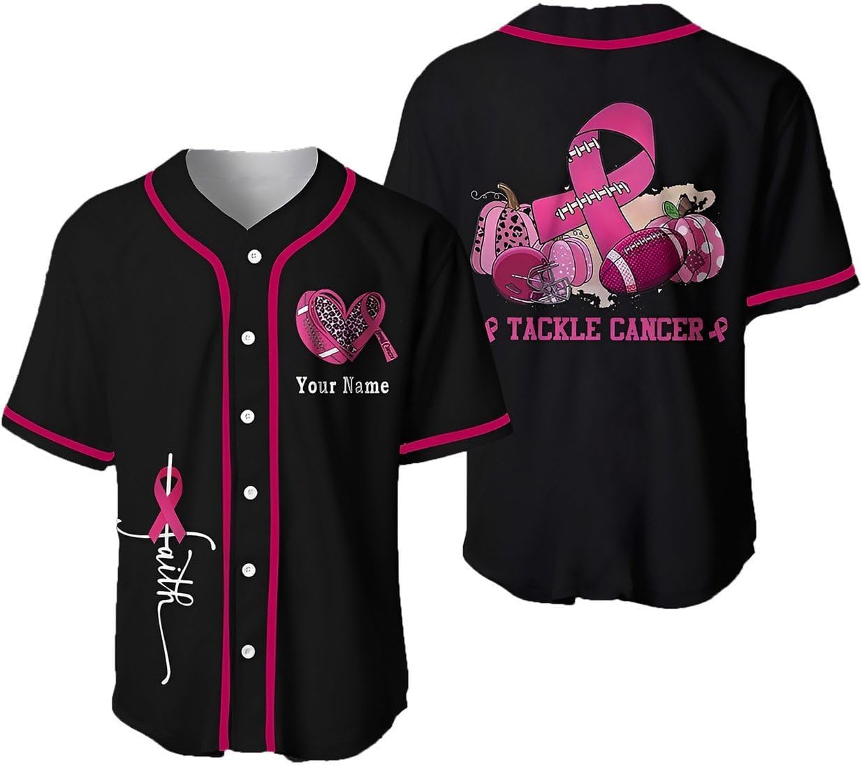Custom Baseball Jersey Breast Cancer Awareness Faith Tackle Cancer Jersey Baseball Mom Cancer Survivor Gift