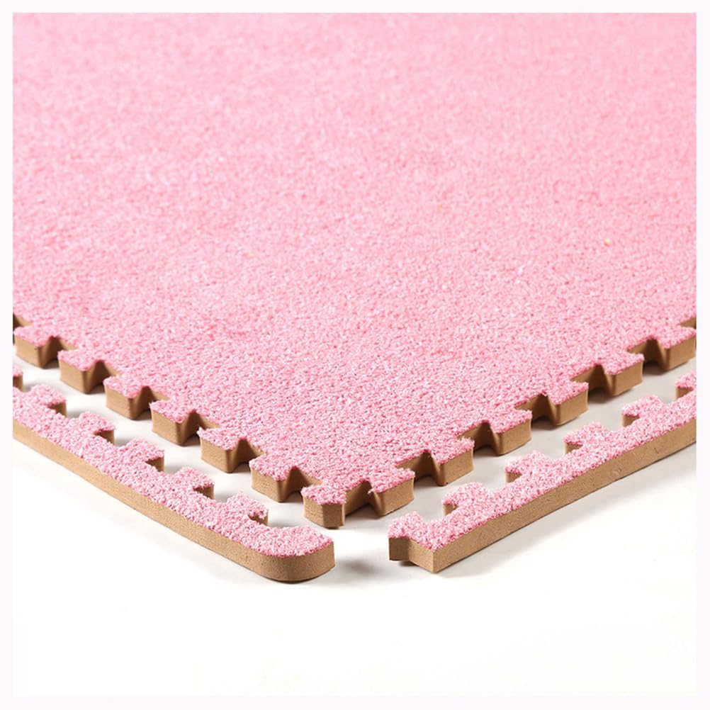 Foam Floor Tiles Short Pile Plush Interlocking Carpet Tiles 60X60x1cm Thickned Puzzle Carpet Squares Mats for Living Room Bedroom DIY Non-Slip Play Mat Pink 10pcs