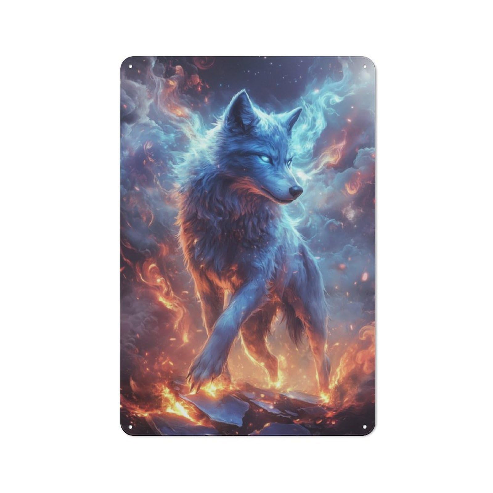 Junmoney Fiery Wolf Office Metal Sign With Design 30X20cm, Classic Studio Wall Plaque For Home Office, Reading Corner Or Bedroom