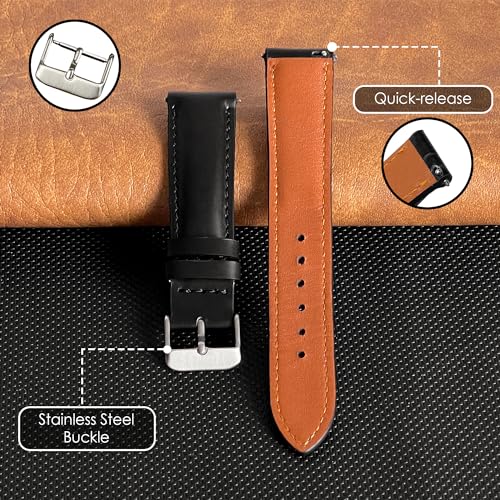 Vinacreations Men's Vintage Full Grain Leather Watch Bands - Quick Release 18-22mm Replacement Straps