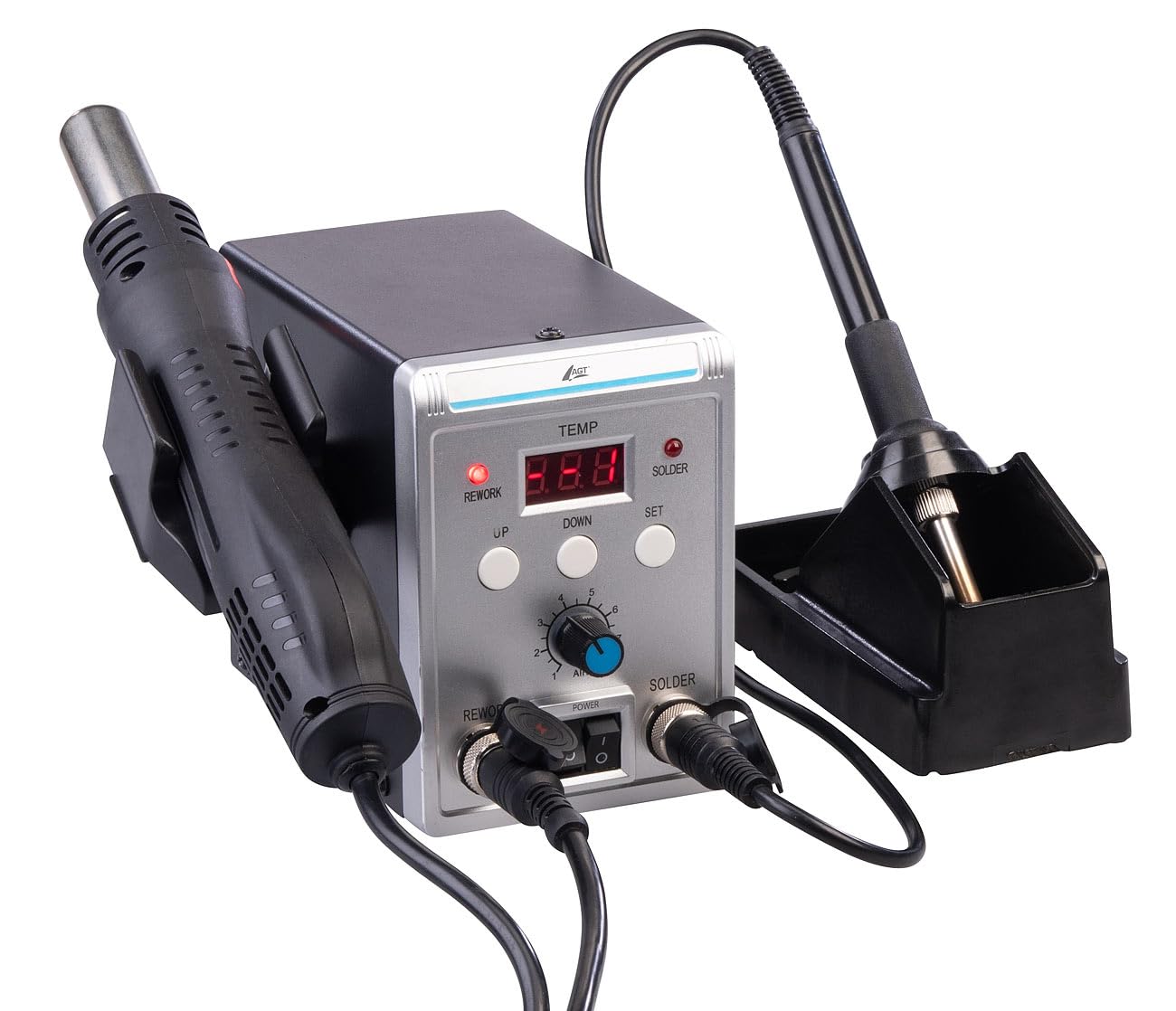 AGT Cyfrowa stacja lutownicza 2 w 1 z gorącym powietrzem ZX3878, 700 W, 500 °C, wyświetlacz LED