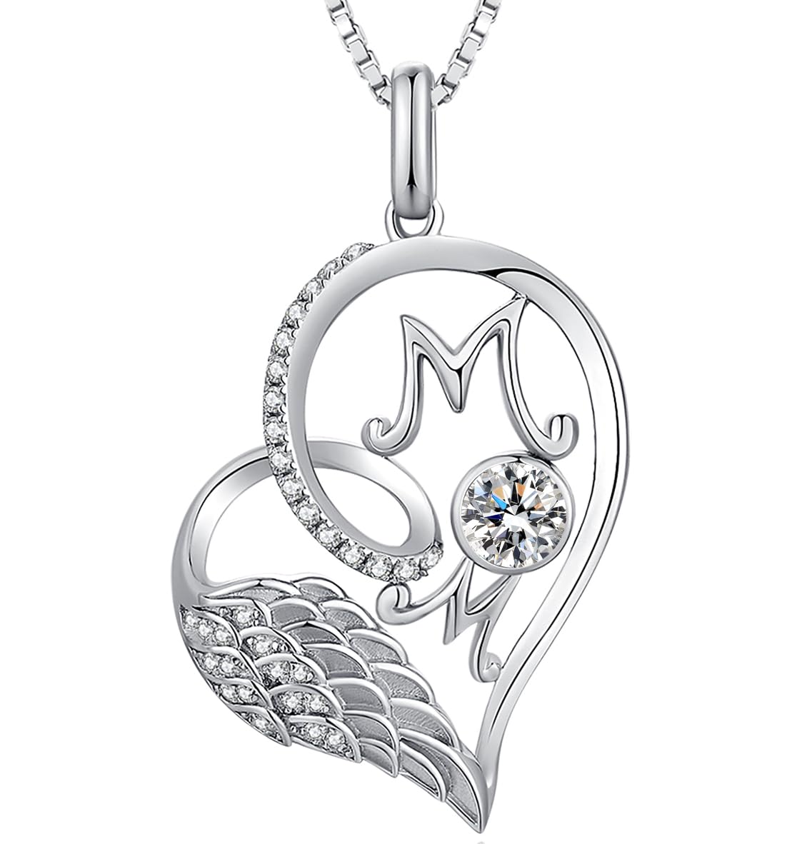 jiamiaoi 18K Weißgold platted Herz Kette, 925 Silberkette mit Herzanhänger Geburtsstein Herz Halskette Damen Schmuck für Liebhaber/Mutter