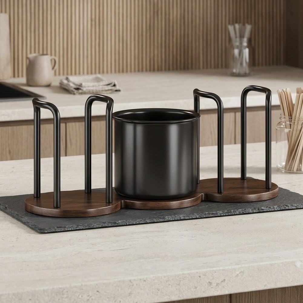 QOXEZY Arbeitsplatten-Becherhalter, 3-in-1-Multifunktions-Aufbewahrung für Pappbecher, Strohhalme und Kaffeezubehör, stabiler Karbonstahl für Küchentheke, Kaffeebar, Büro-Pausenraum(6)