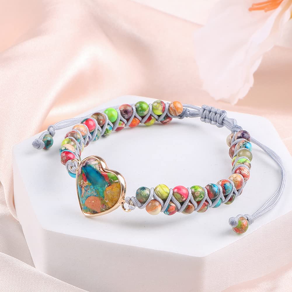 MOOGEEN Handmade Beaded Bracelets for Women Gifts for Granddaughter Daughter Mom Best Friend Bestie Sister Jasper Heart Bracelets Boho Natural Stone Colorful Beads Wrap Bracelet Turquoises Jewelry