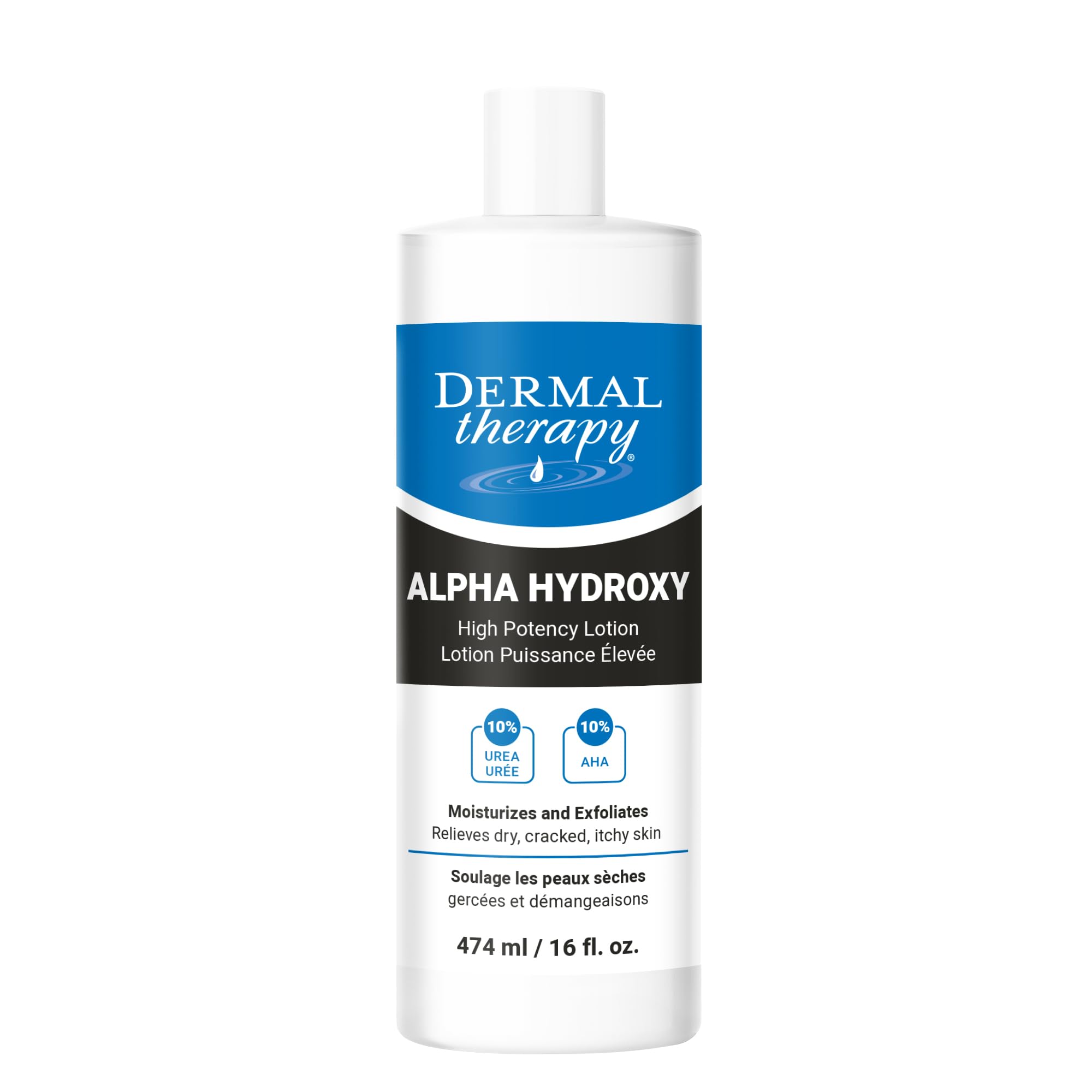 Dermal Therapy Alpha Hydroxy High Potency Lotion - Moisturising and Exfoliating Treatment for Scaly, Flaky, Dry Skin | 10% Urea and 10% Lactic Acid | 16 fl. oz