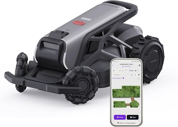 Robot tondeuse sans fil AirSeekers TRON SE, navigation VSLAM + nRTK et vision IA 140°, jusqu'à 1500 m², noir