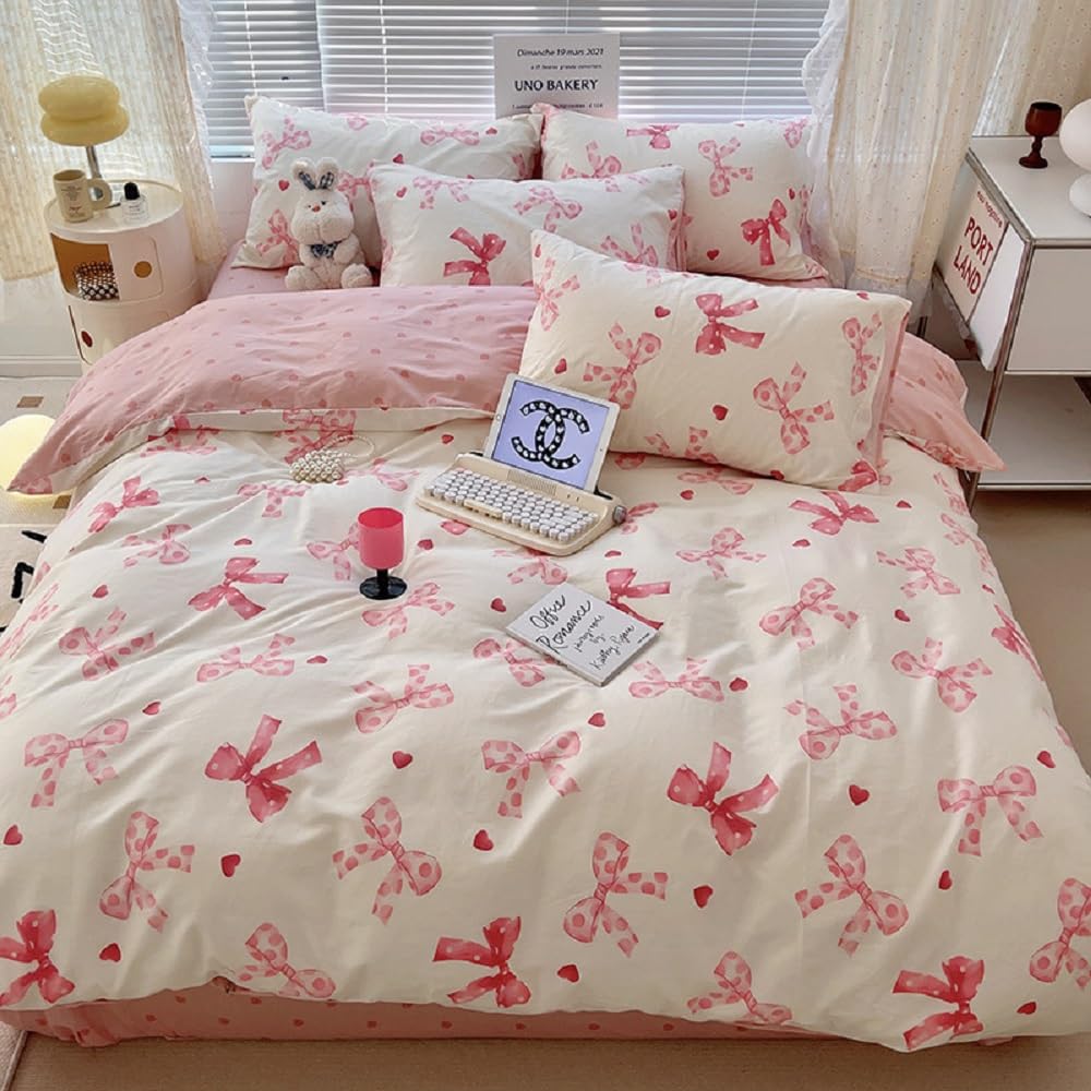 Lanqinglv Bettwäsche 135x200 Erdbeeren Mädchen Kinder Bettwäsche aus Microfaser,Creme Rosa ÖKO-TEX Bettwäsche Set - Bettbezug mit Reißverschluss und 1 Kissenbezug 80x80 cm
