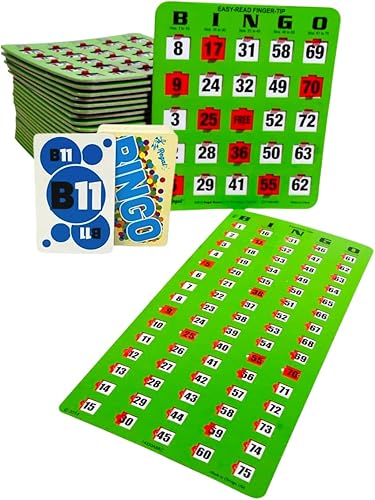 Regal Games - Juego de tarjetas de bingo estándar con punta de dedo con tablero maestro y tarjetas de llamadas color verde 50 tarjetas de obturación Regal Games - Juego de tarjetas de bingo estándar con punta de dedo con tablero maestro y tarjetas de llamadas color verde 50 tarjetas de obturación