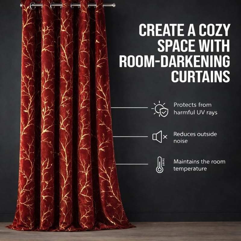 Image of Velvet 6 Feet Blackout Curtain Panels, 70% Light-Blocking Heavy Thermal Insulated Drapes Set of 1 (182 * 121cm, Maroon)