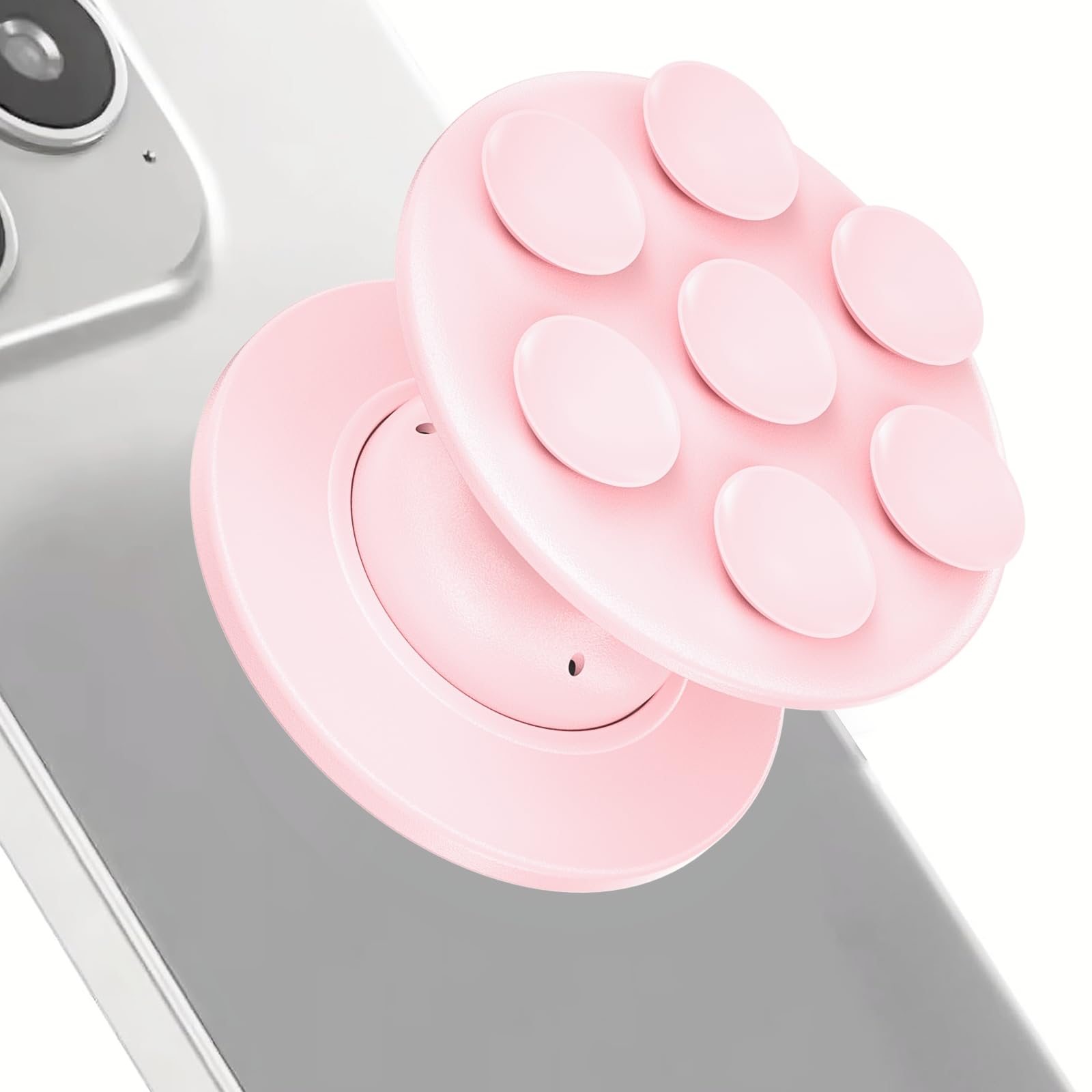 AUROXExpandable and Collapsible Phone Grip Stand Holder, Silicone Suction Cup Phone Grip Holder Stand, Compatible with Kindle, Smartphone Tablet Cell Phone Accessory (Adhesive Type, Pink)