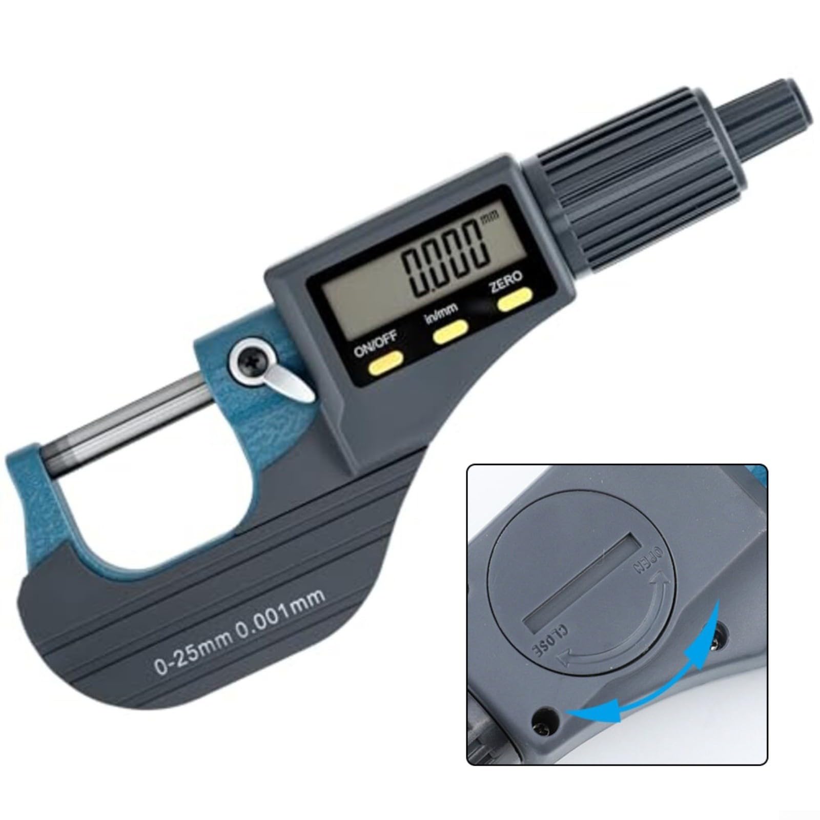 Micrometro digitale 0-25mm 0.001mm Precisione Display LCD Punta in carburo con custodia Metrica Pollici Interruttore Grigio