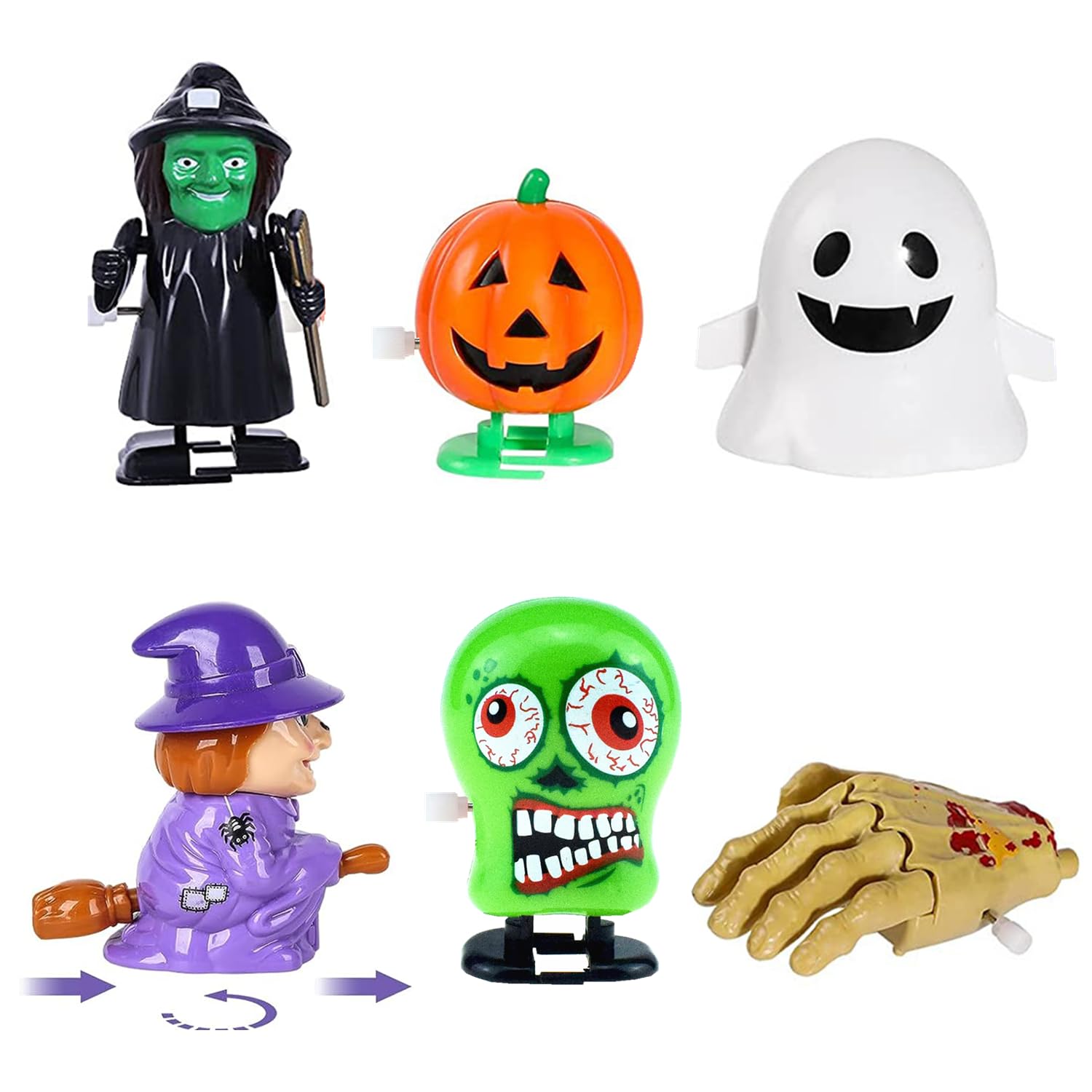 Aisszhao 6 Pack Halloween Wind Up Toys for Kids,Pumpkin Ghost Wind-up Jumping/Walking/Sliding Toys Set Novelty Clockwork Toy Broom Witch Spring Toy Stocking Funny Party Favor Goody Bag Filler