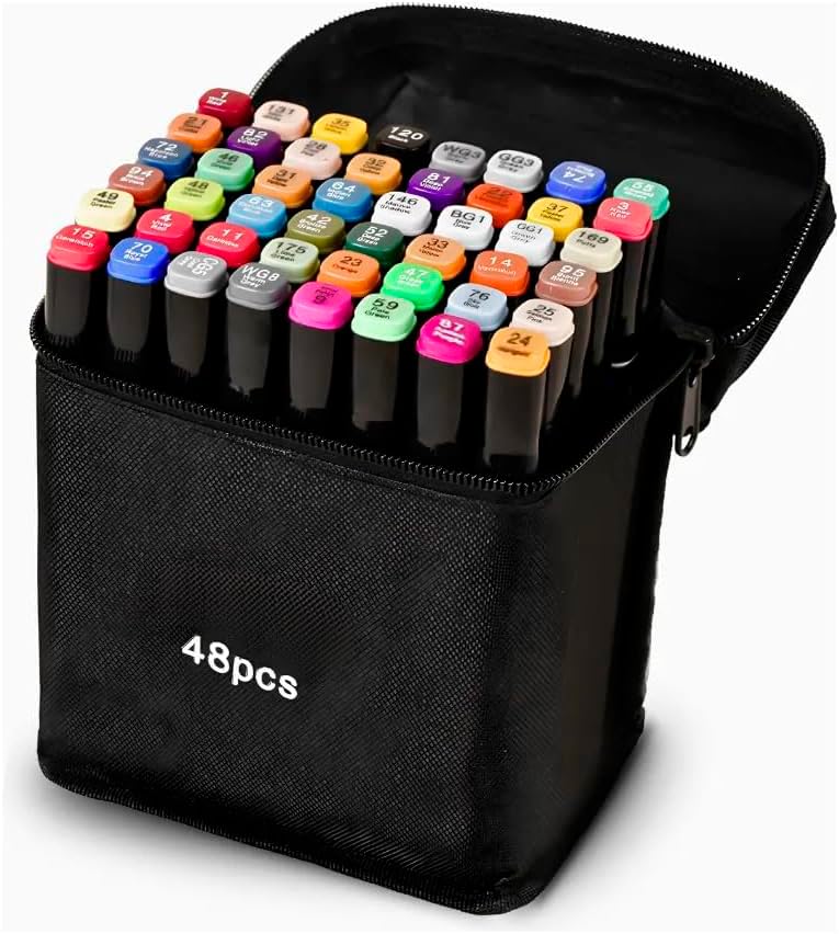 Estojo Canetinha 48 Cores Ponta Dupla para Colorir Kit Canetas Marcador Permanente Duas Pontas Para Desenho Profissional e Escolar Premium