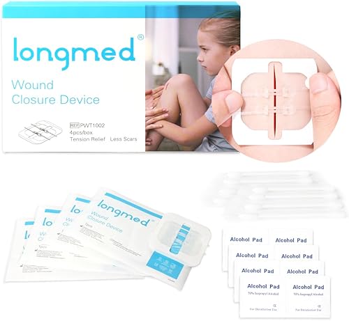 Longmed Cierre de heridas de emergencia, 4 vendajes con cremallera, sin dolor, suturas con cremallera, reparación de laceración sin puntadas,