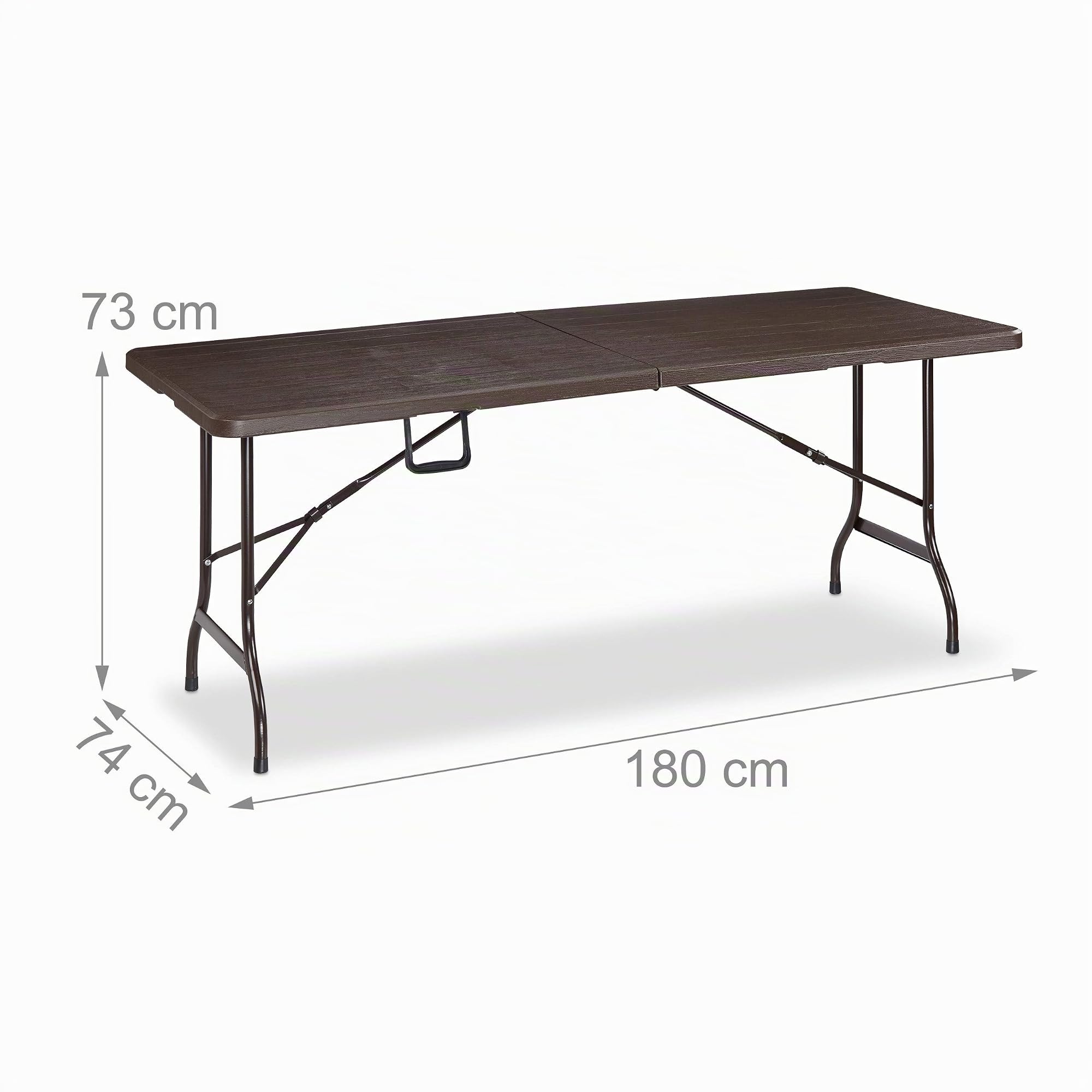 Relaxdays Tavolo Giardino, Aspetto Legno, Pieghevole, Plastica & Metallo, Esterni, Bistrò HLP: 73 x 180 x 74 cm, Marrone