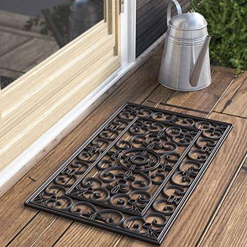 Kempf 1682 Rubber Scroll Doormat Rectangular, Wrought Iron, Black, Indoor Outdoor Entrance Mat thumb #2