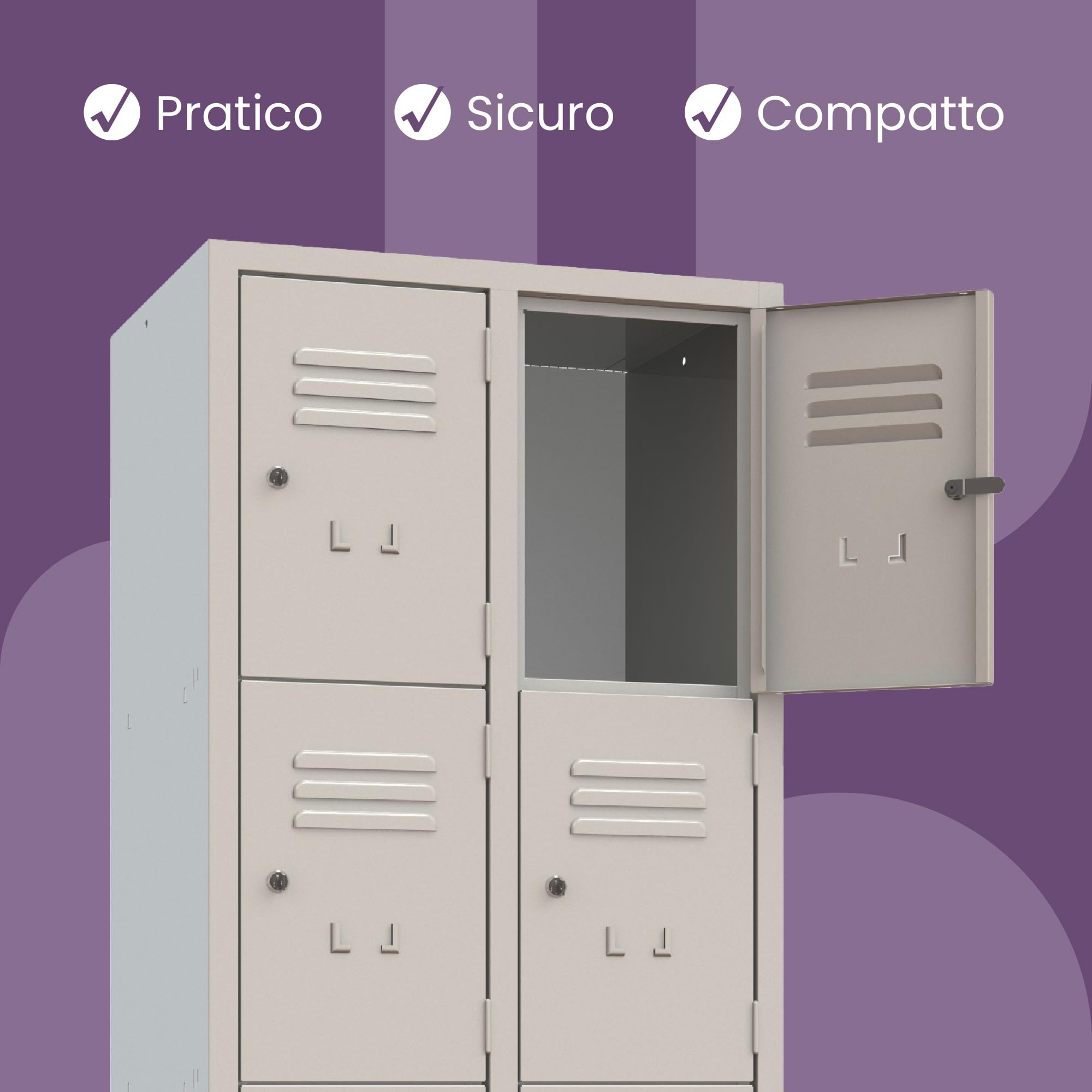 XLOCKERS Armadio Casellario in Metallo per Ufficio, Scuola, Palestra - 8 Posti Salvaspazio con Serratura e Chiave, Made in Italy, Grigio RAL 7035, 61,5x50x180 cm