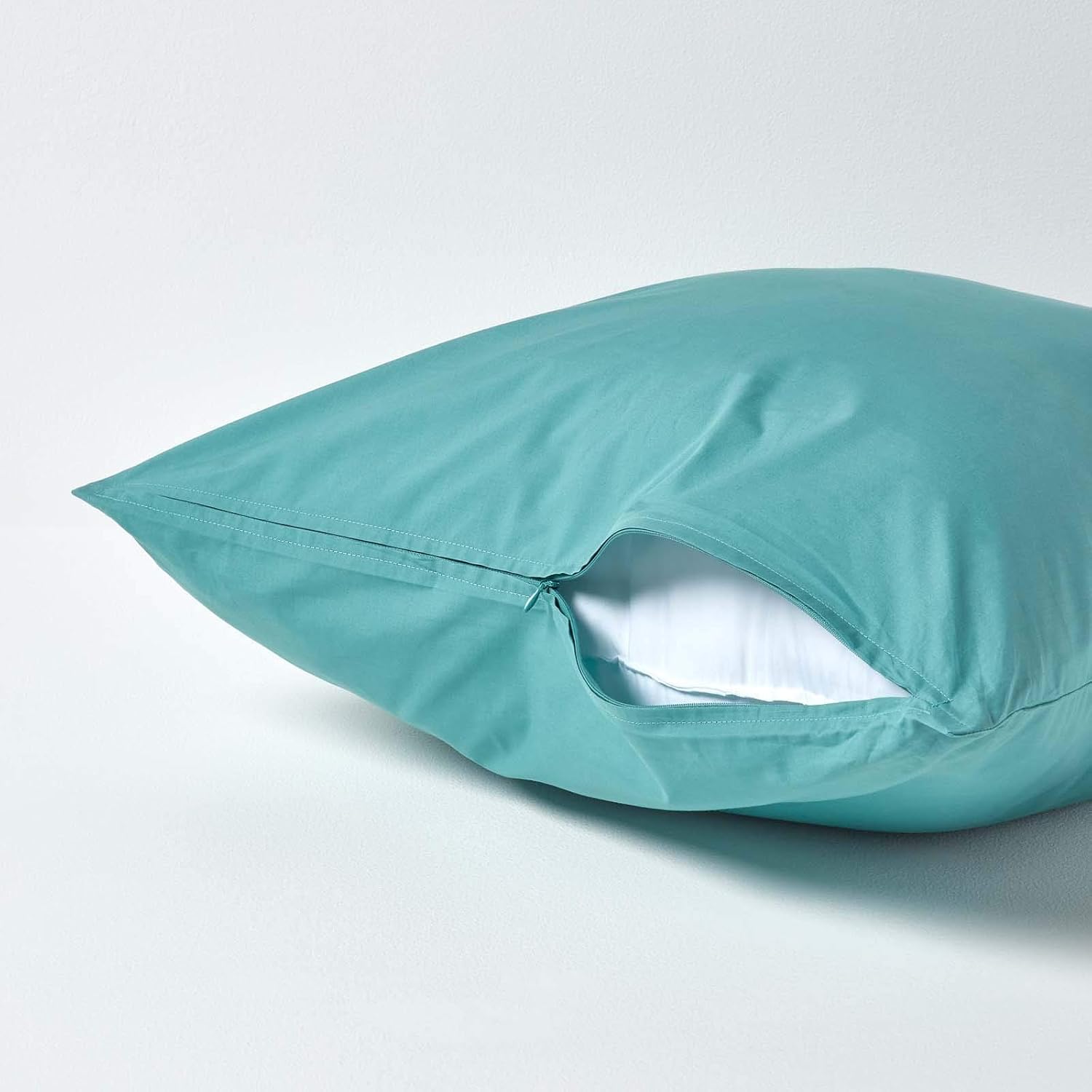 HOMESCAPES Teal Pure Egyptian Cotton Euro Size Pillowcase 40 x 40 cm 200 TC 400 Thread Count Percale Equivalent Pillow Case with Zip - Image 4