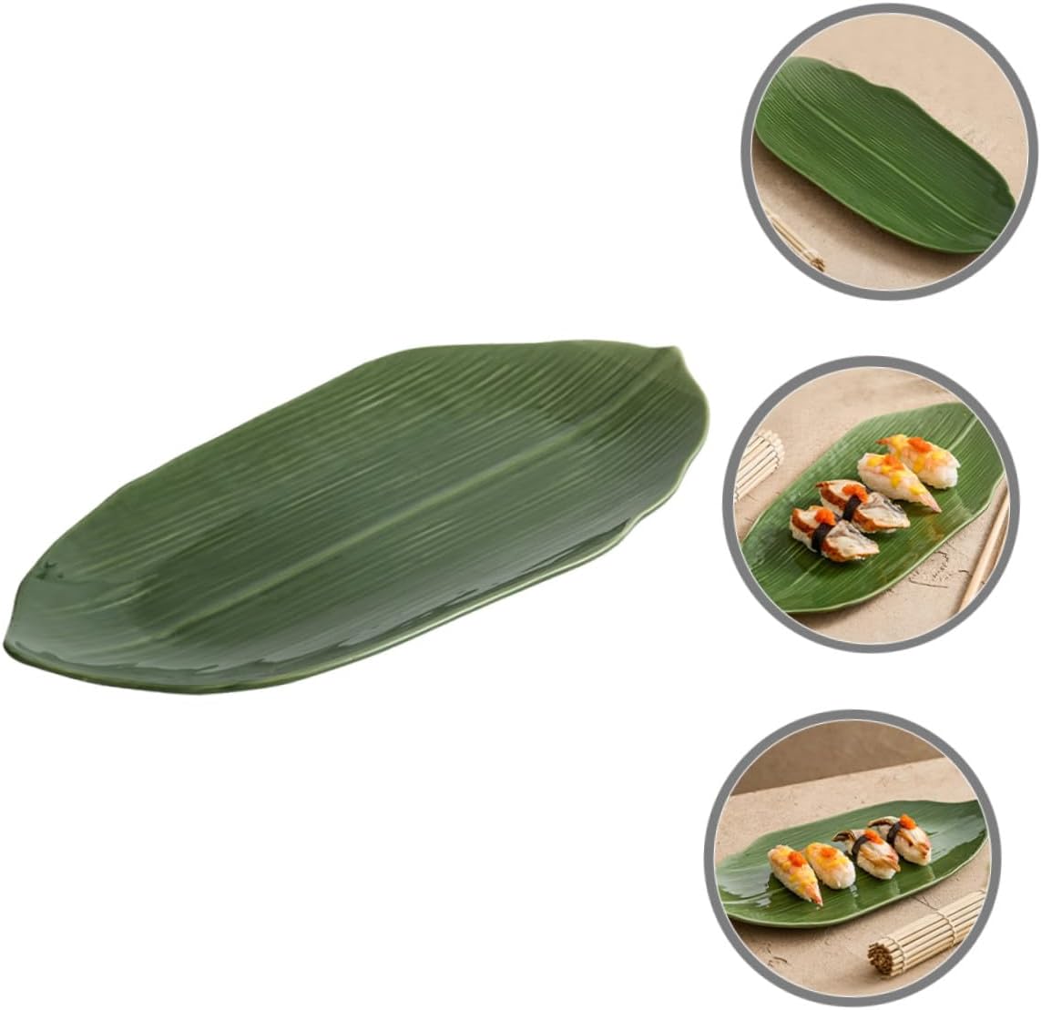VANZACK Ceramic Sushi Plate Leaf Shape Lightweight Food Serving Dish for Restaurant Party Family Gathering Japanese Style Snack Dessert Appetizer Tray