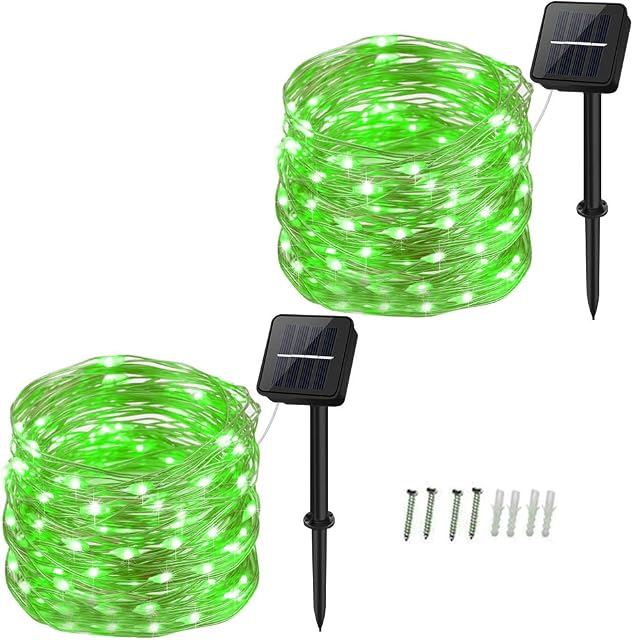 Green Solar Lights, Dalugo 2 Pack 40Ft Solar Fairy Lights 8 Modes Waterproof Green Halloween Lights for Garden, Yard, Tree, Party, Birthday, Wedding, Indoor/Outdoor Decoration(Green)