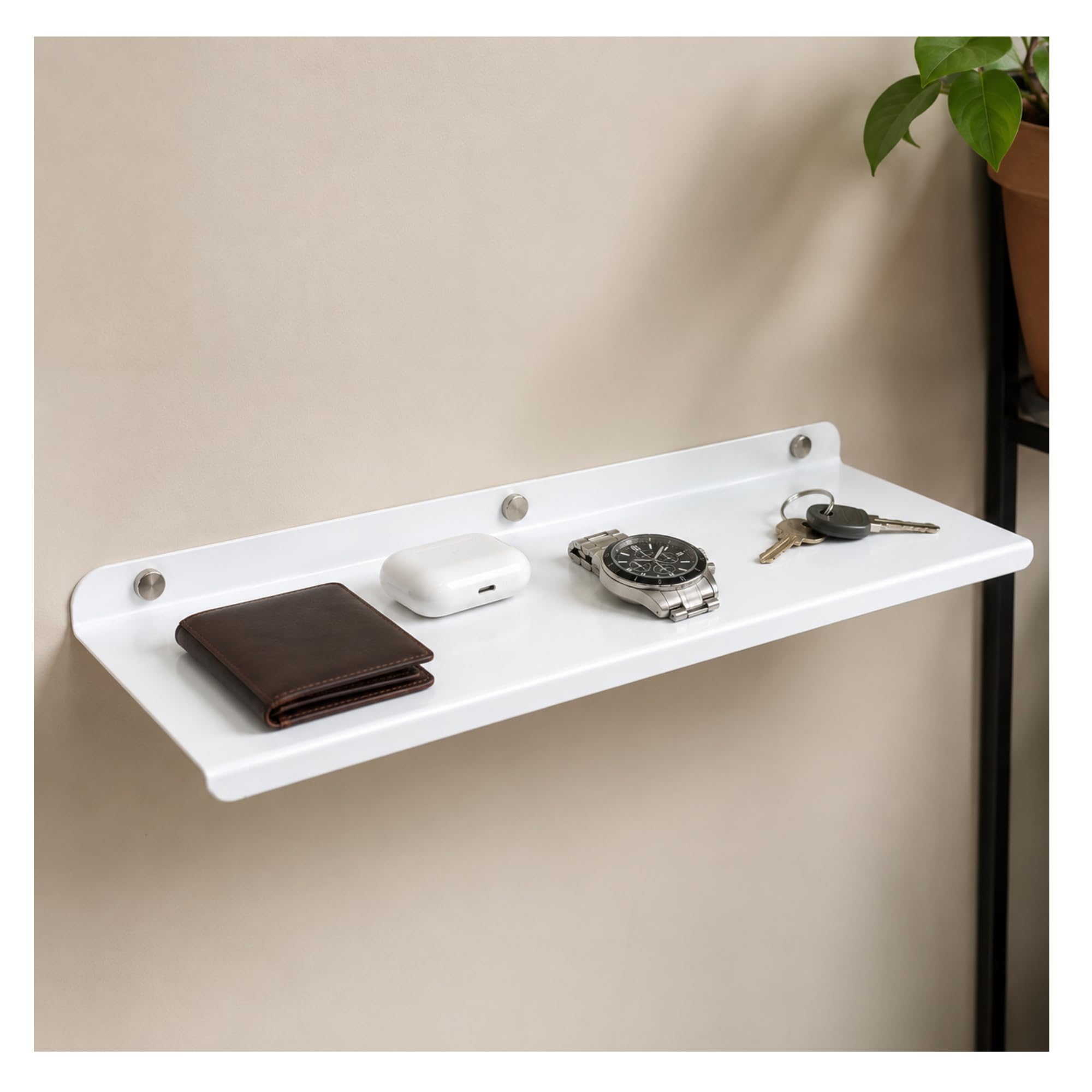 OrganizeMee Metal Small Wall Mounted Shelves,Bluetooth Speaker,Wi-Fi Camera Stand Corner Floating Shelf for Living Room & Bedroom,Home Decor Items Plant Pot mounting Racks, Show Piece Organizer(White)