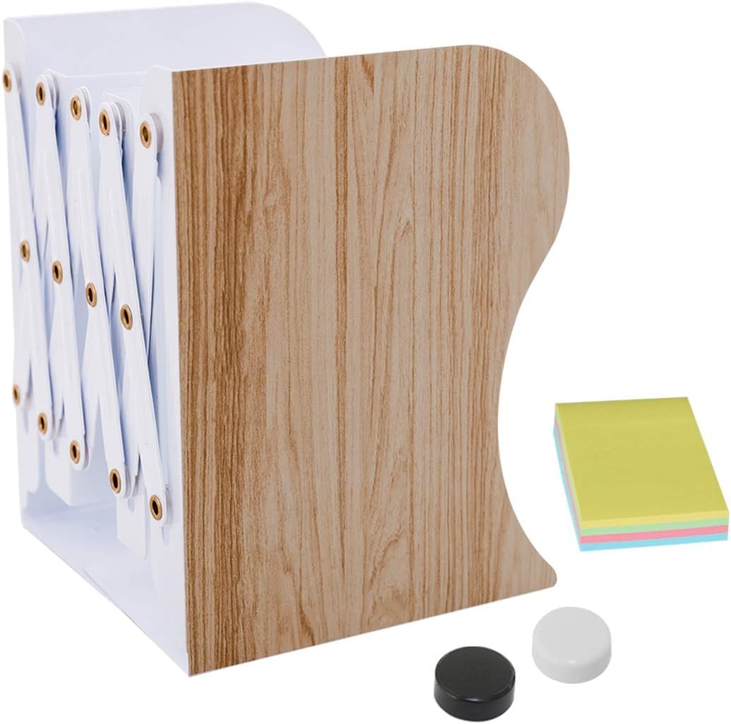 DARUITE Sujetalibros, Sujeta Libros Telescópicos de Metal Organizador de Escritorio Extensible Apoya Libros para Oficina, Escuelas, Decoración del Hogar, Imitativa Madera
