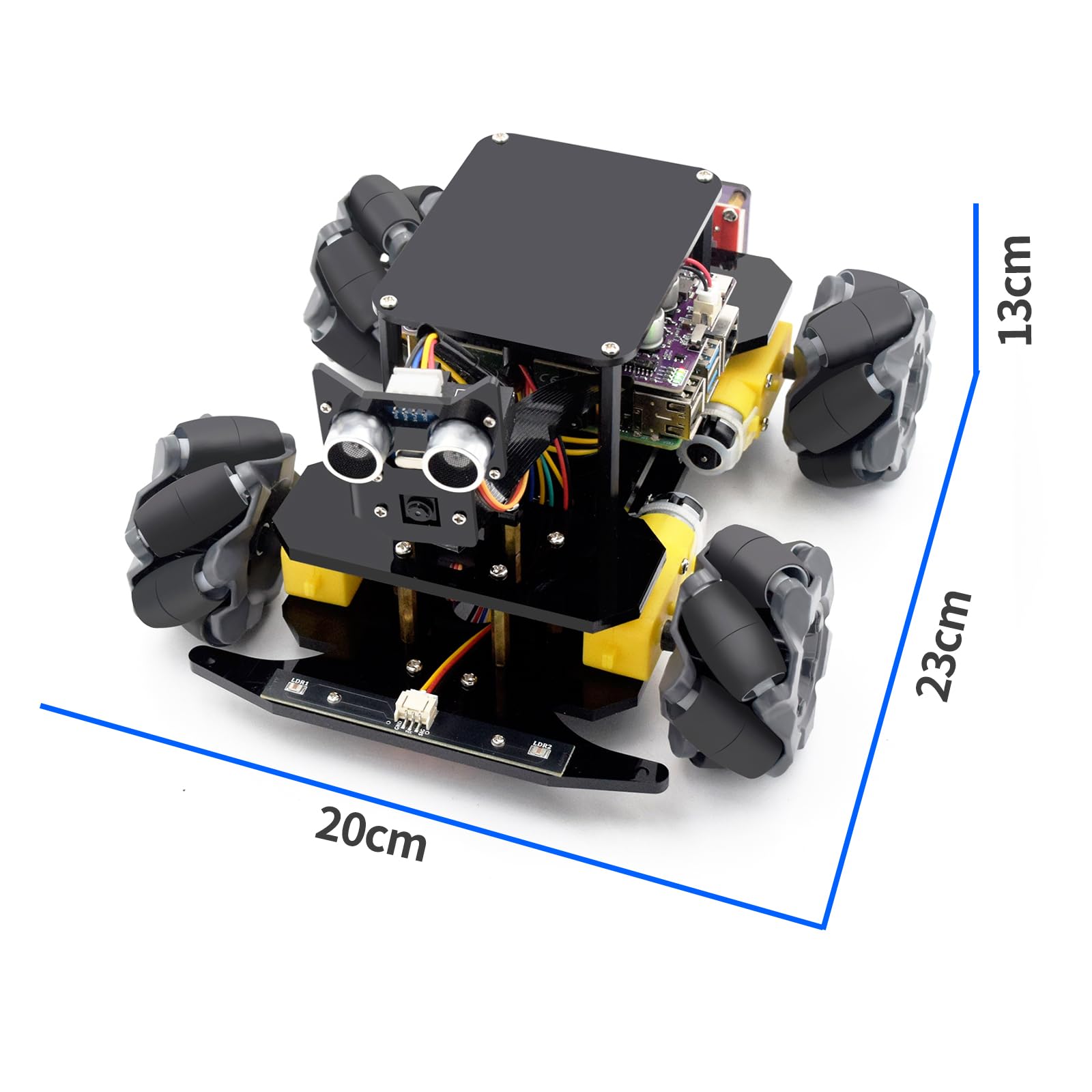 Adeept Kit per auto intelligente 4WD Mecanum Wheel per Raspberry Pi 5/4B/3B/3B+(scheda non inclusa), tracciamento linea, tracciamento della luce, prevenzione degli ostacoli, servomotore, display OLED