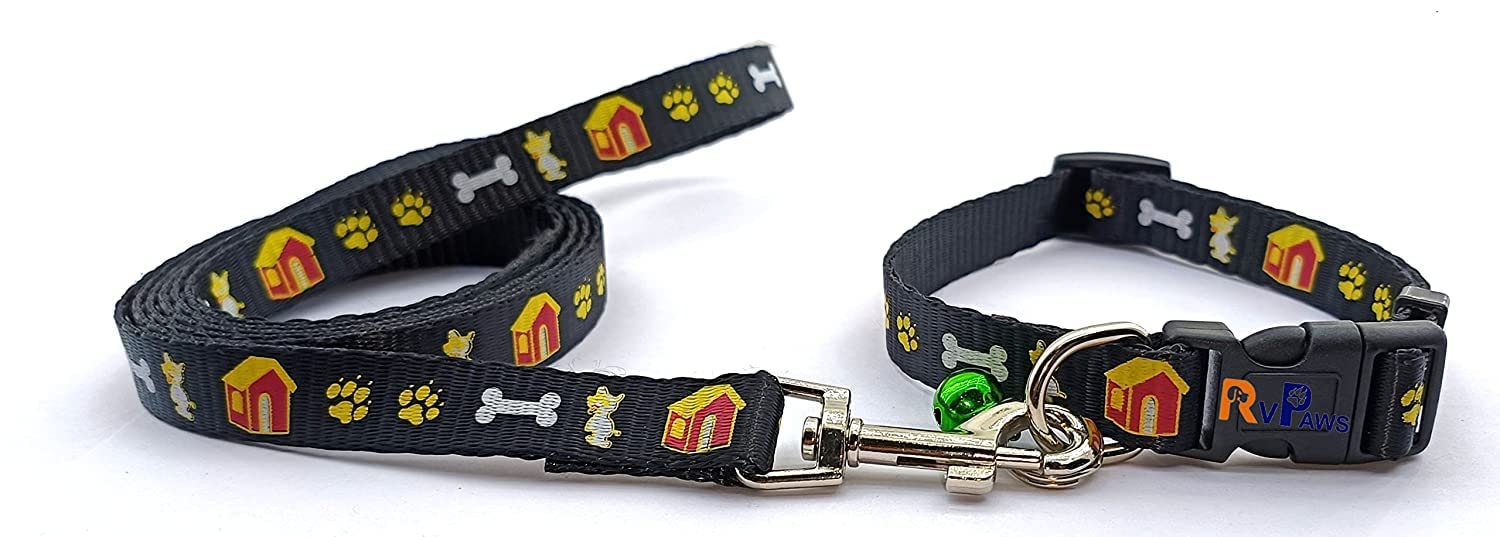 Woofy Dog Belt and Leash Set Puppy Printed, Adjustable Nylon Collar with Leash for Small and Medium Dogs, Quick Release and Breathable Collar Set for Puppies, Small Dog & Cat 15 MM (Black) (B0C5X613LK) Amazon Price History, Amazon Price Tracker