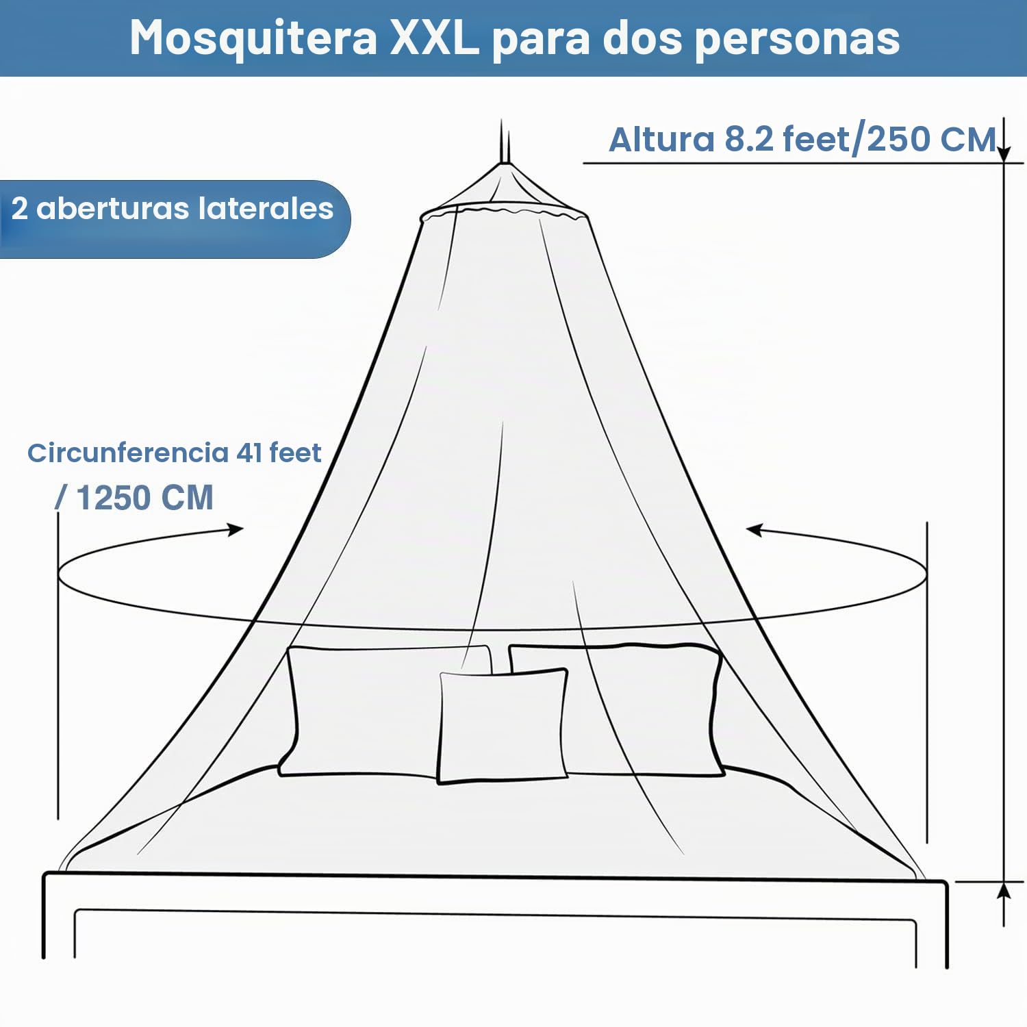 Malla Mosquitera para Camas Extra Grandes Blanco – 2 Aperturas a los Lados y Kit para Colgar en el Dosel de la Cama – Materiales Ligeros de Calidad y Fácil Instalación para Hogares y Viajes