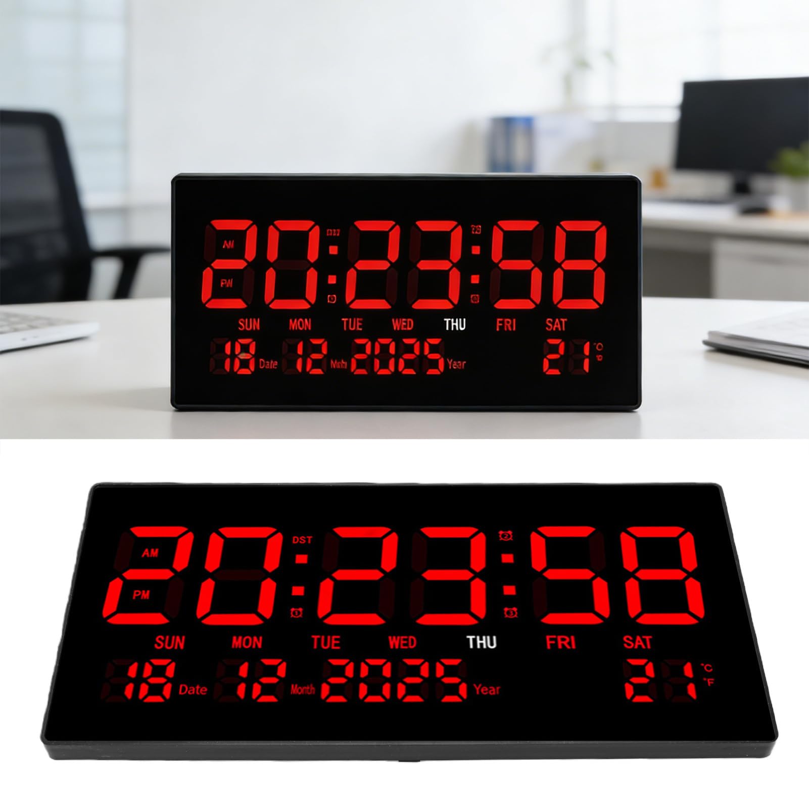 HEEPDD Große LED-Wanduhr, ABS-Digitaluhr mit Ewigem Kalender, Großes Plug-in-Display mit Ausschaltspeicher, Geräuschloser Betrieb für die Schule zu Hause, Im Büro
