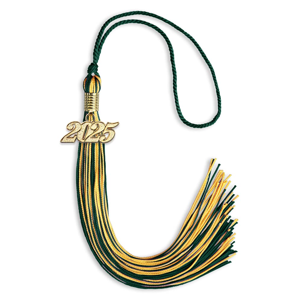 Endea Graduation Mixed Double Color Tassel with Gold Date Drop (Hunter Green/Gold, 2025)
