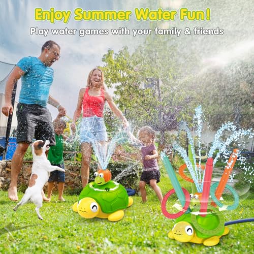 TERRAMUS 4-in-1 Turtle Water Sprinkler Toys for Kids, Ball Scoop, Toss Rings and Jumping Game Water Sprinkler Toys for Summer, 360°Rotating Water Spray Toy with 4 Play Modes for Boys Girls Outdoor - Thumbnail 4