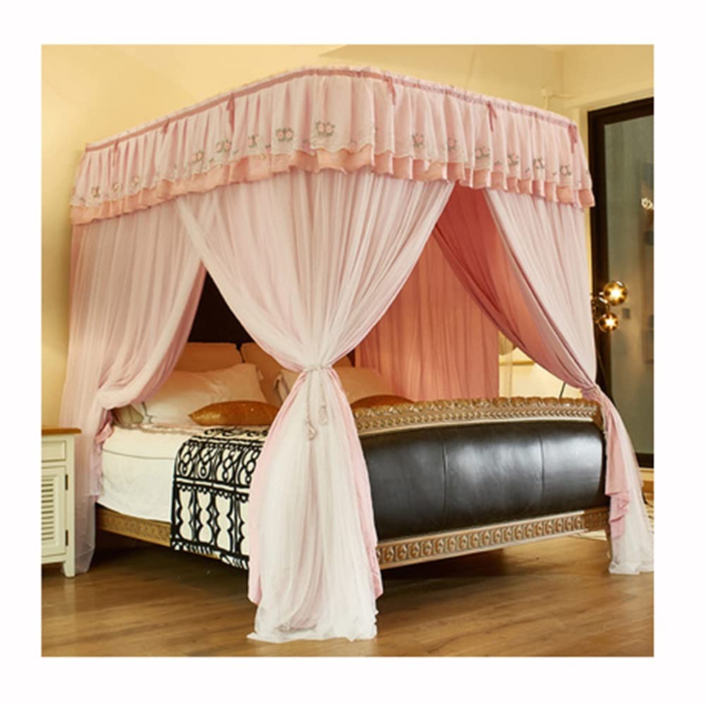 Moustiquaire pour auvent de lit double OKUOKA avec rail en U réglable rose