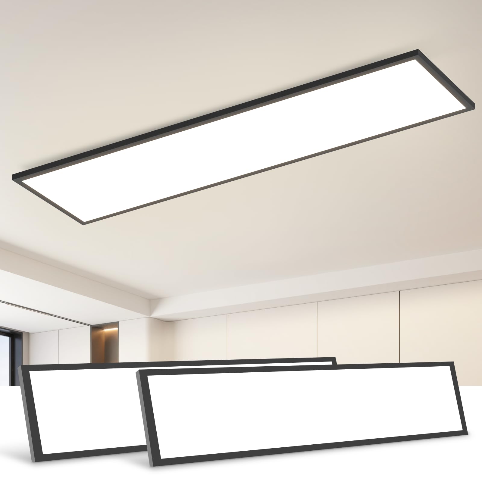CBJKTX LED Panel Deckenleuchte Dimmbar - Flach Lang Deckenpanel mit Fernbedienung Groß Deckenlampe Weiß Tageslichtlampe Bürolampe Decke für Büro Werkstatt Küche Arbeitszimmer Flur