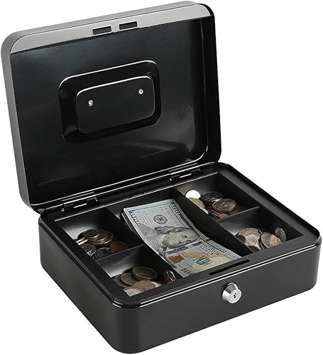 Miniatura 9 de xydled Caja de efectivo con bandeja de dinero y cerradura de llave, organizador de metal para ahorro de dinero, caja fuerte, cajón ovalado para caja