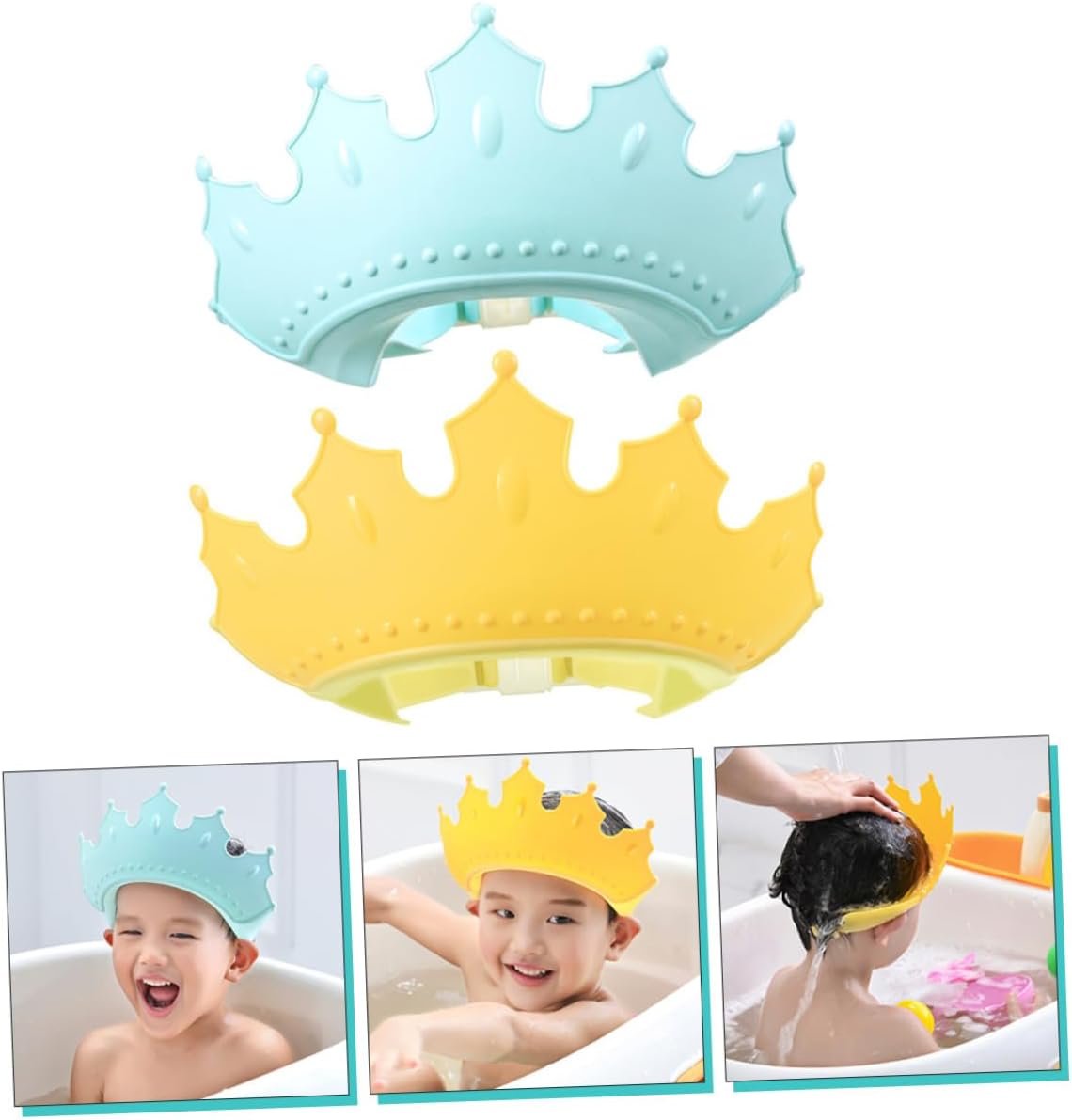 BRIGHTFUFU 2pcs Baby Shower Hats and Kids Shampoo Hats Soft Silicone Waterproof Bathing Protection for Toddlers Bath Supplies Yellow and Green - Image 4